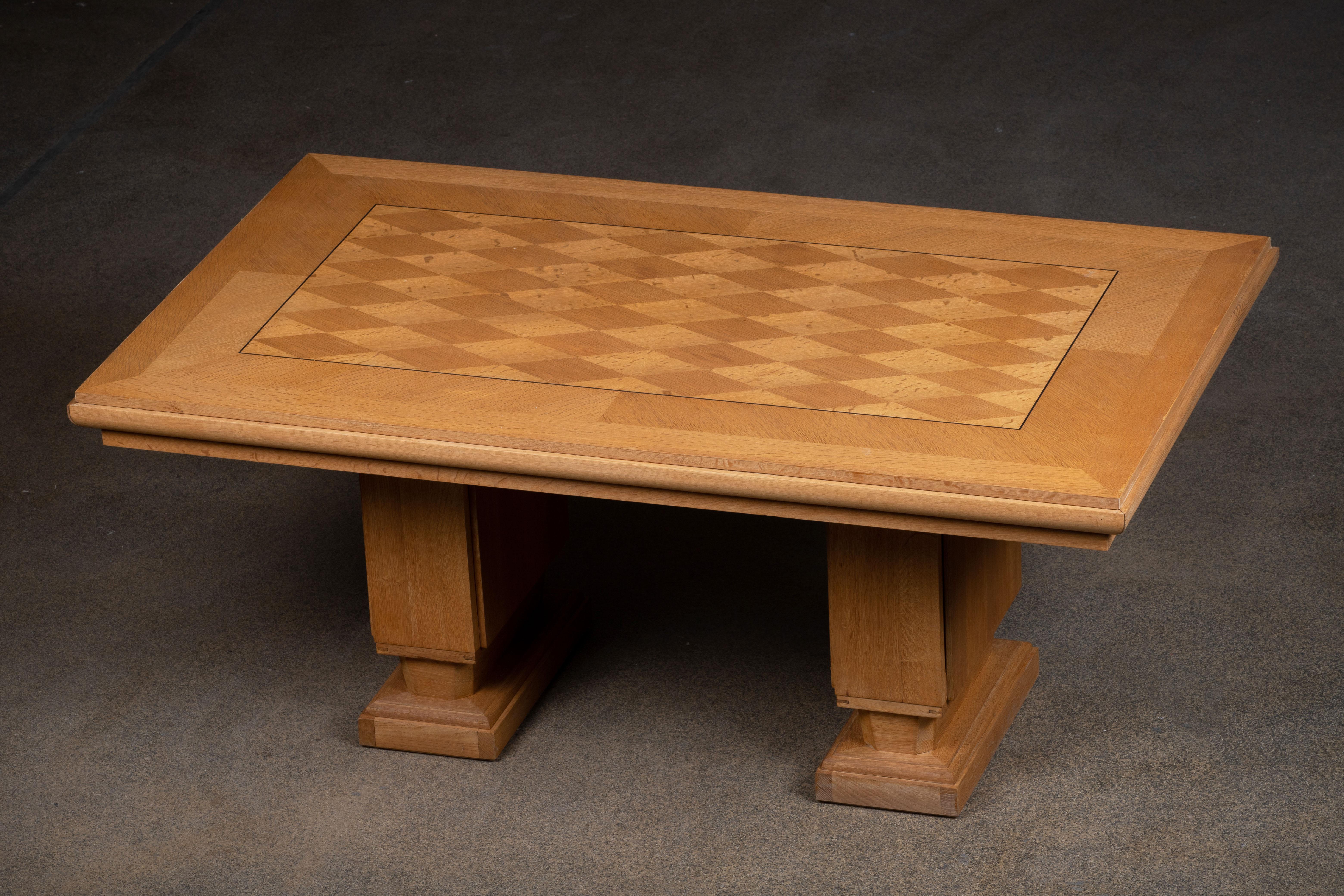 French Large Art Deco Table Oak, Dudouyt, 1940s For Sale 3