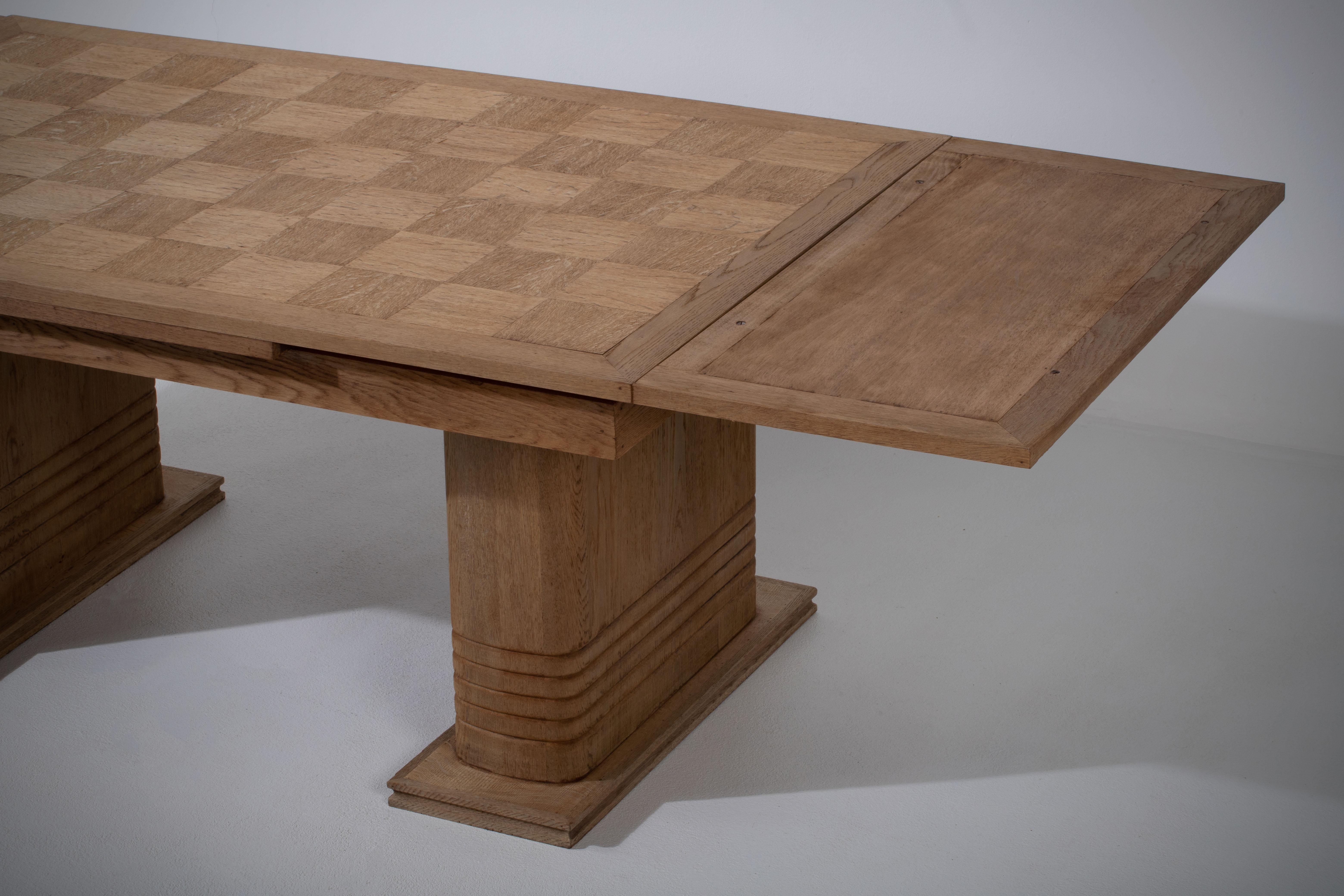 French Large Art Deco Table Oak, Dudouyt, 1940s For Sale 4