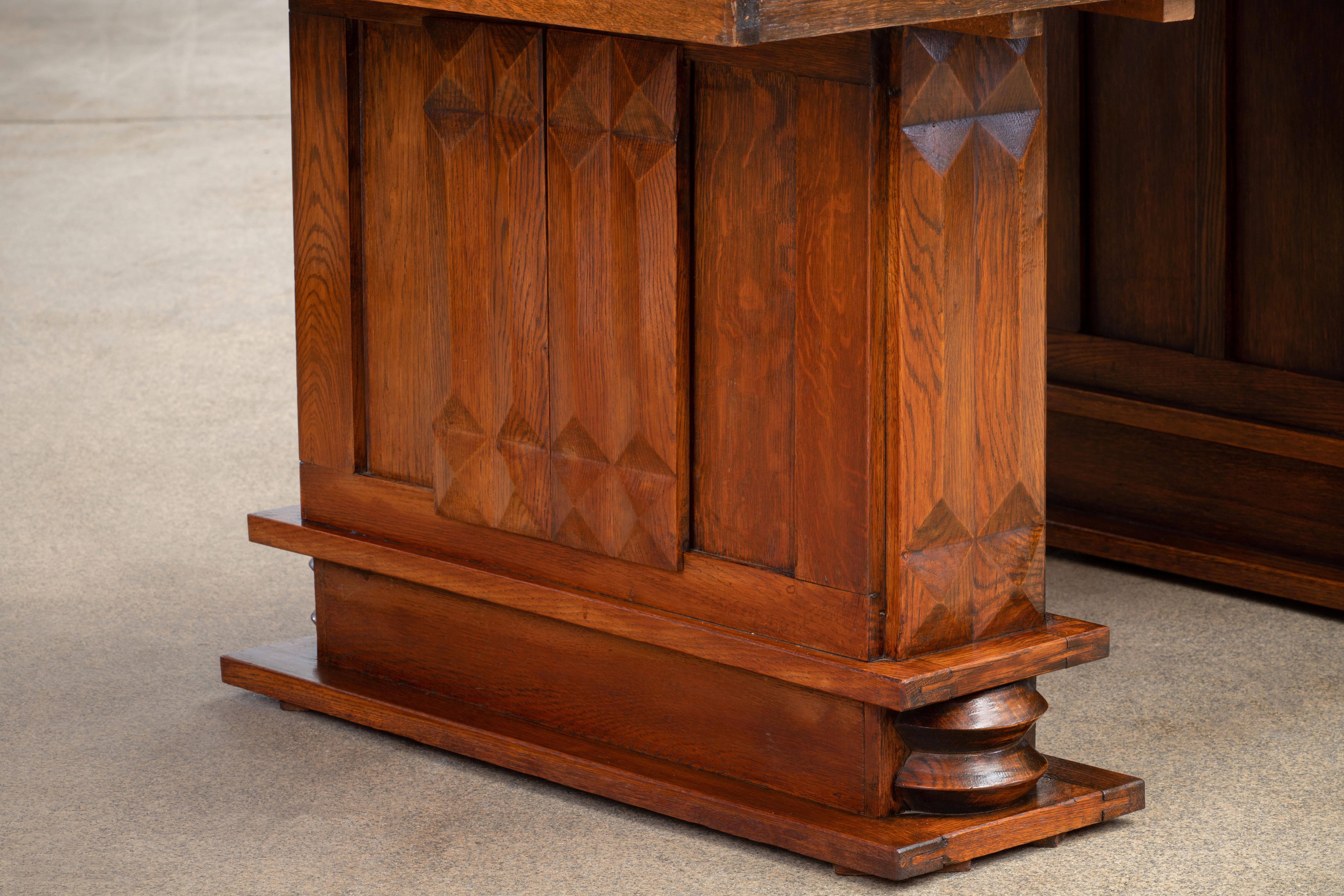 French Large Art Deco Table Oak, Dudouyt, 1940s For Sale 5