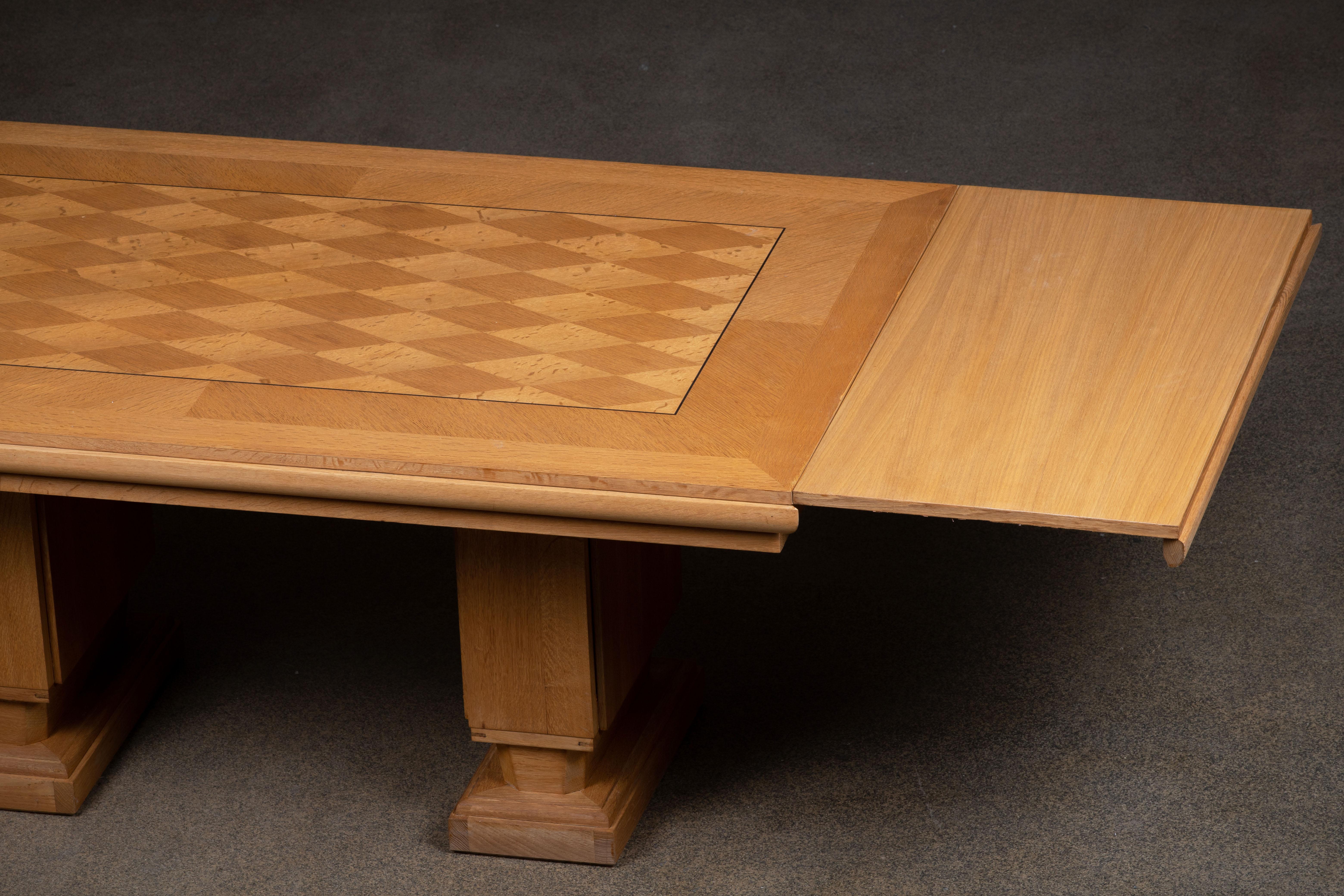 French Large Art Deco Table Oak, Dudouyt, 1940s For Sale 4