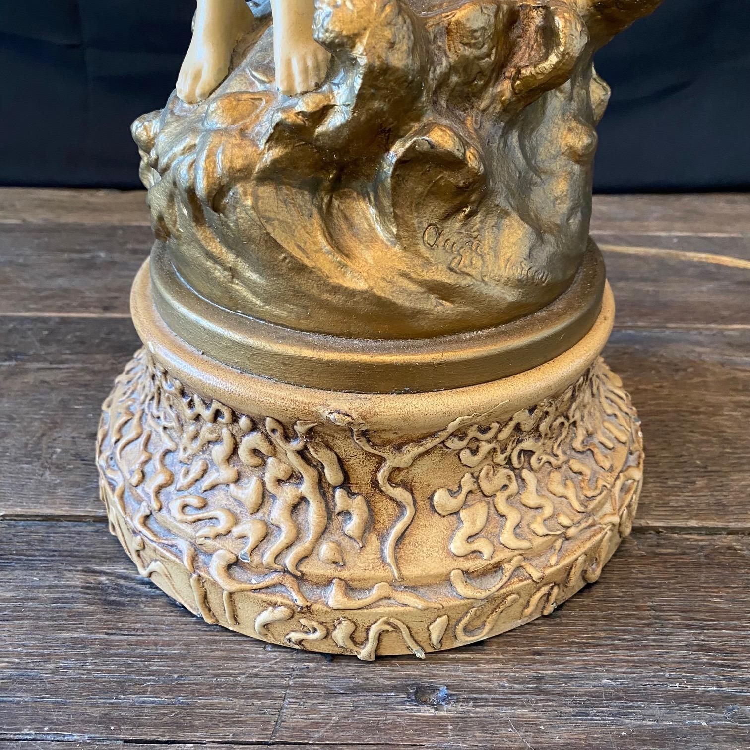 French Large Art Nouveau Figural Table Lamp Signed Auguste Moreau For Sale 5