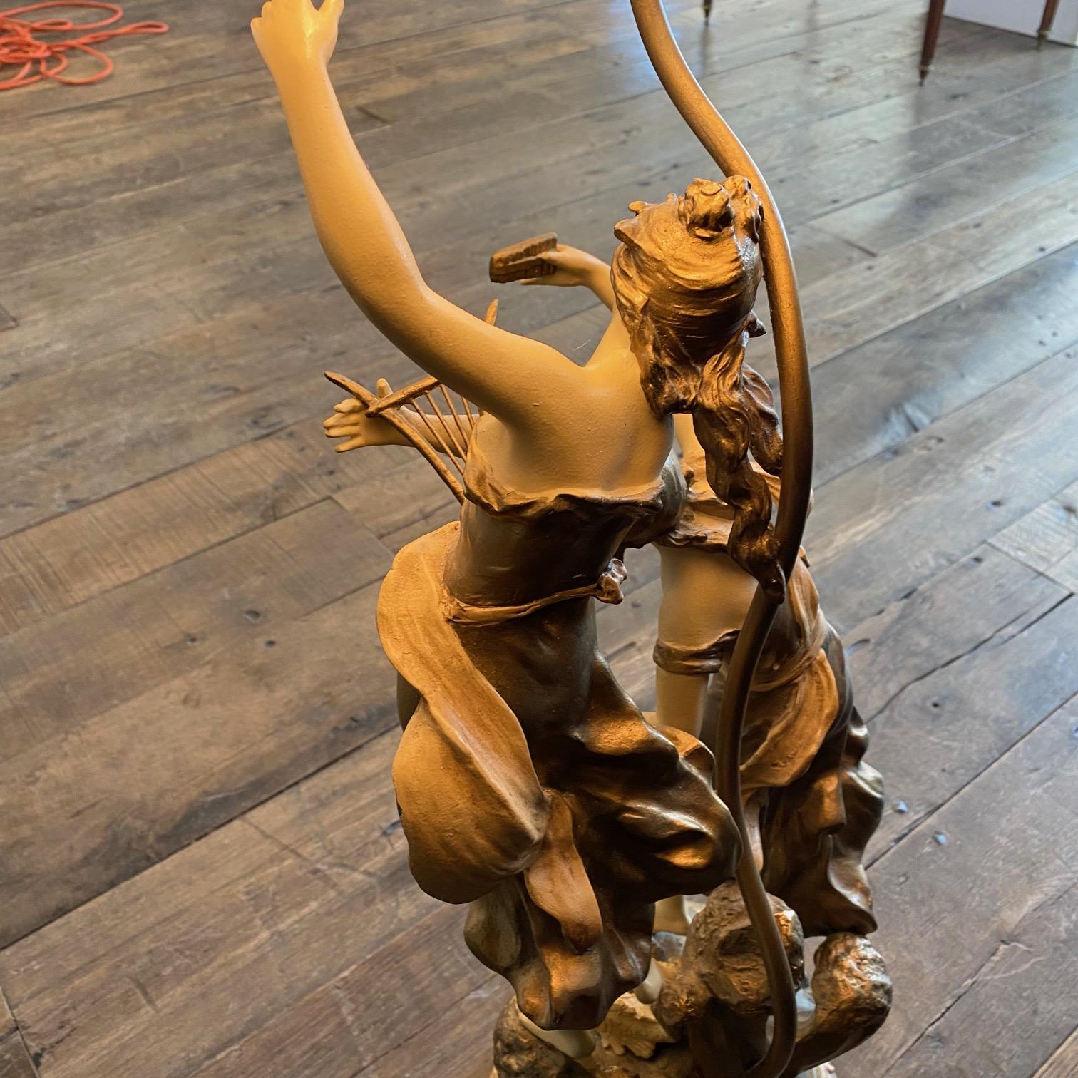 French Large Art Nouveau Figural Table Lamp Signed Auguste Moreau For Sale 6