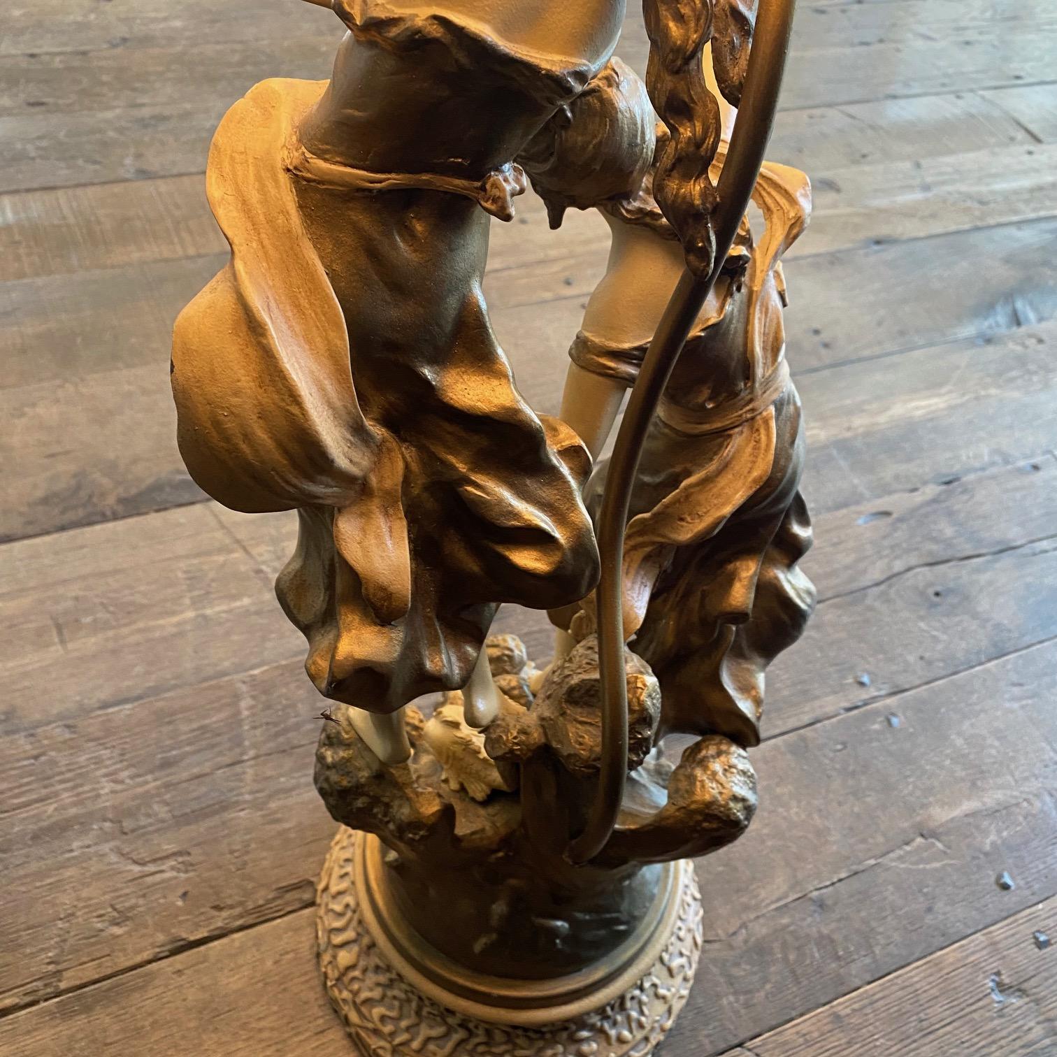 French Large Art Nouveau Figural Table Lamp Signed Auguste Moreau For Sale 7