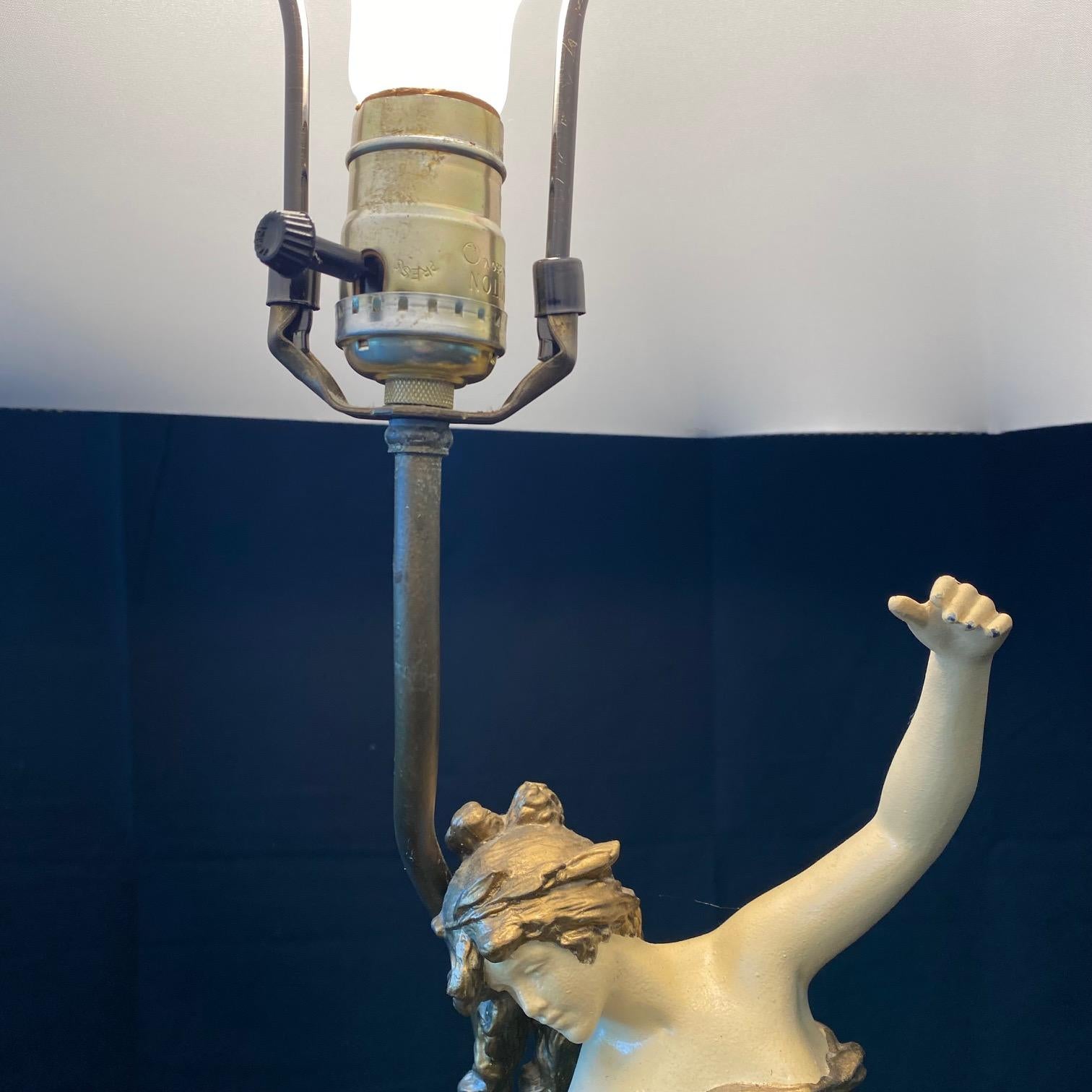 French Large Art Nouveau Figural Table Lamp Signed Auguste Moreau For Sale 9
