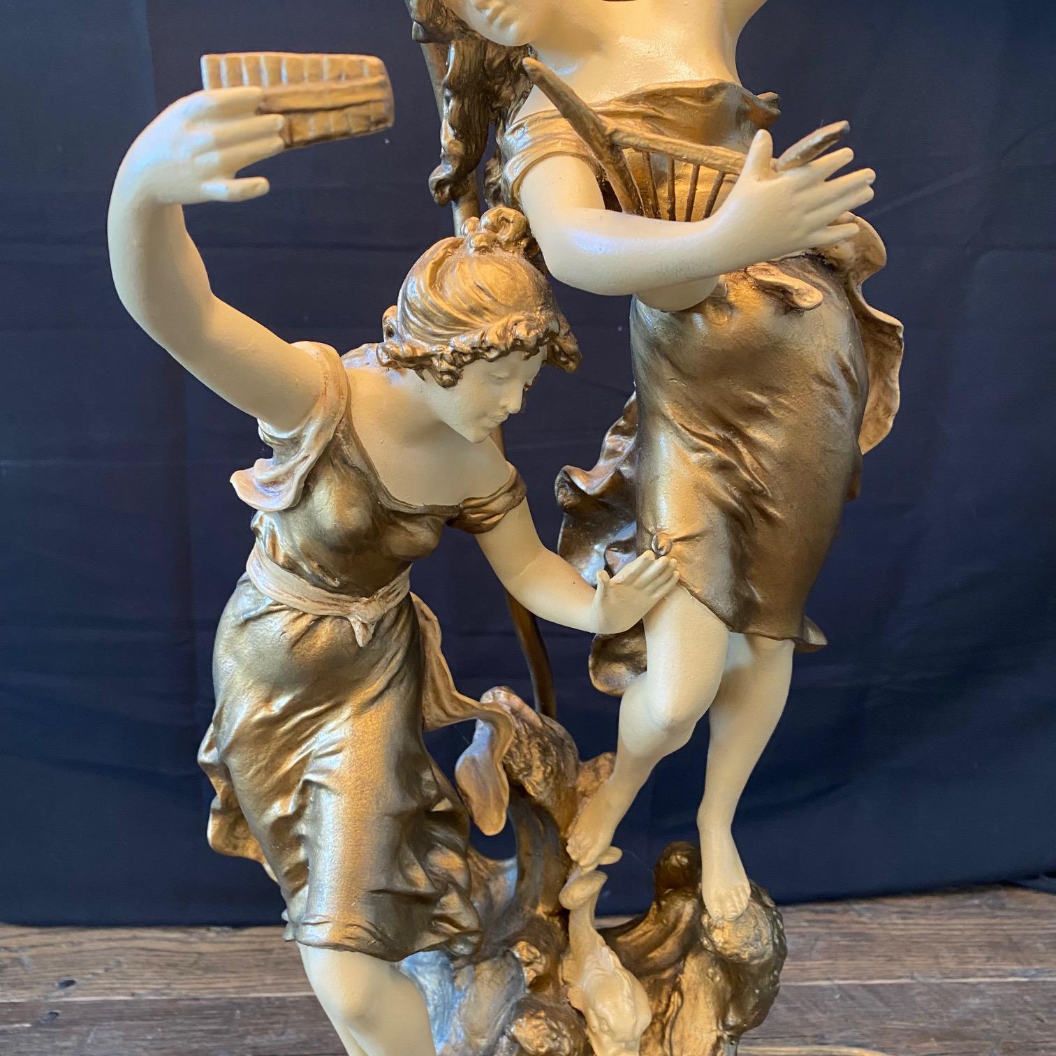 Mid-20th Century French Large Art Nouveau Figural Table Lamp Signed Auguste Moreau For Sale