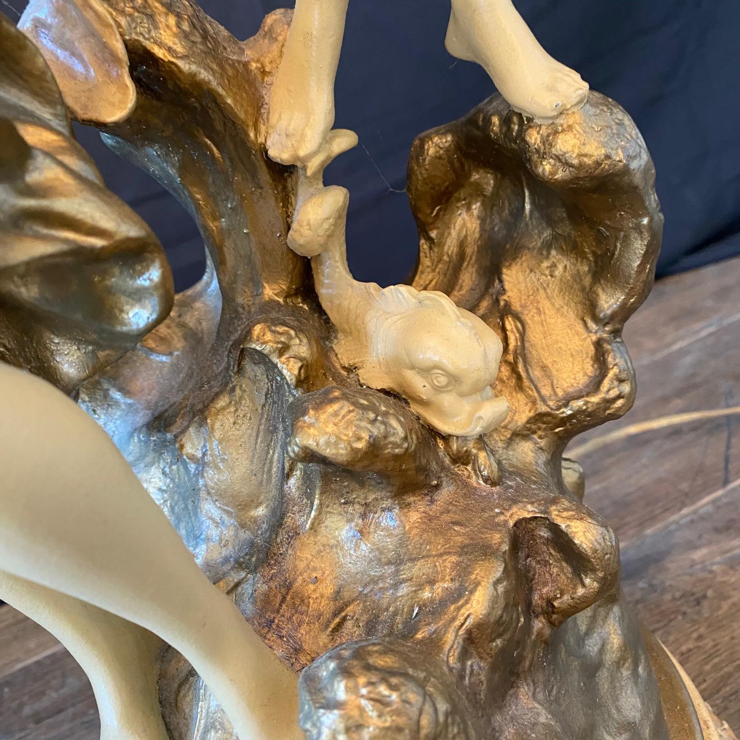 French Large Art Nouveau Figural Table Lamp Signed Auguste Moreau For Sale 3