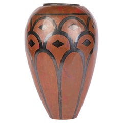 Antique French Large Art Nouveau Silver Overlay Copper Vase Signed Dubois