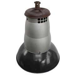 Lámparas colgantes industriales vintage francesas grandes de esmalte negro