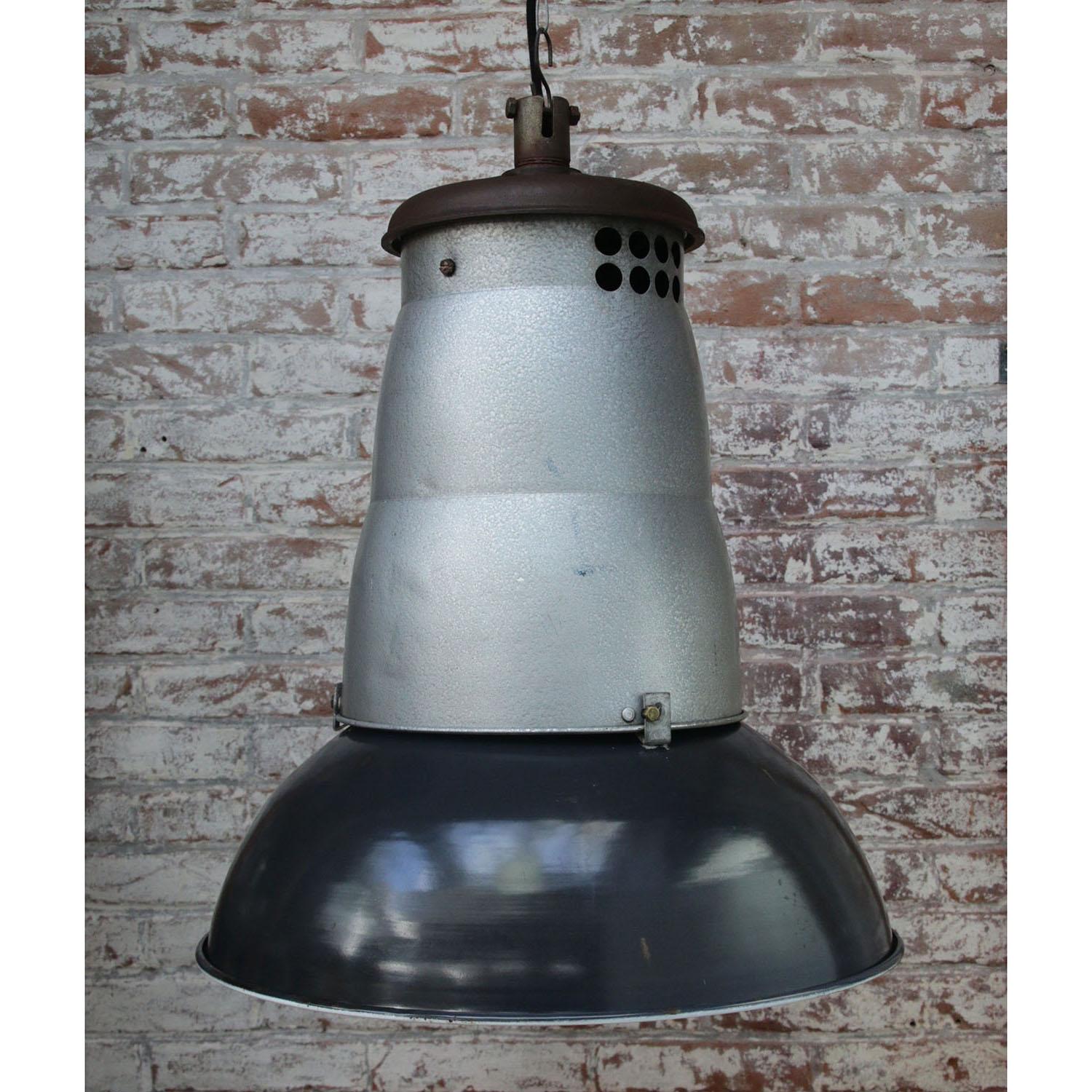 20th Century French Large Black Enamel Vintage Industrial Pendant Lights For Sale