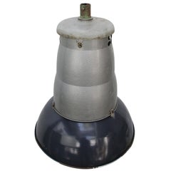 French Large Blue Enamel Vintage Industrial Pendant Lights
