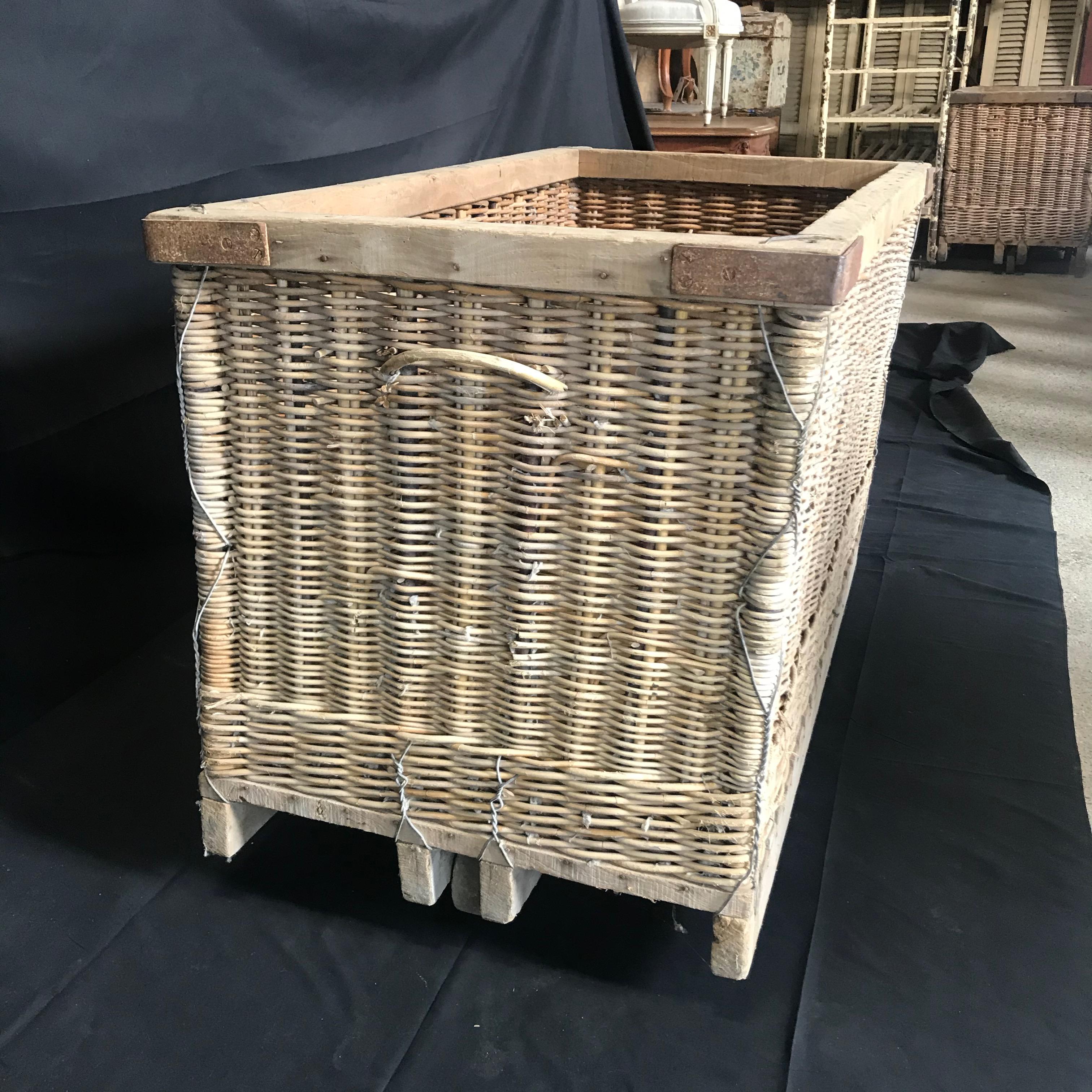 French Large Boulangerie Industrial Woven Cart Basket on Wheels 4