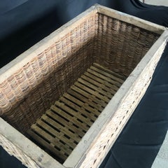 French Large Boulangerie Industrial Woven Cart Basket on Wheels