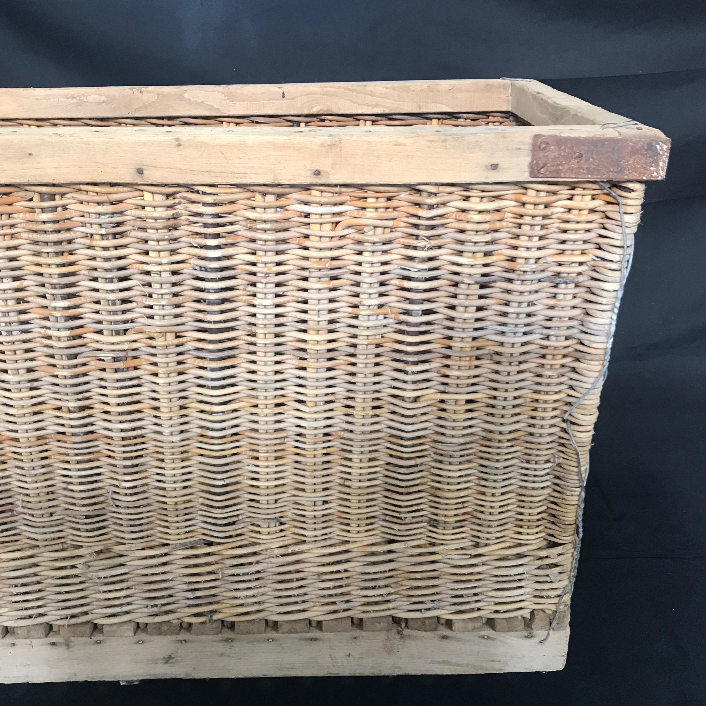 French Large Boulangerie Industrial Woven Cart Basket on Wheels In Good Condition In Hopewell, NJ