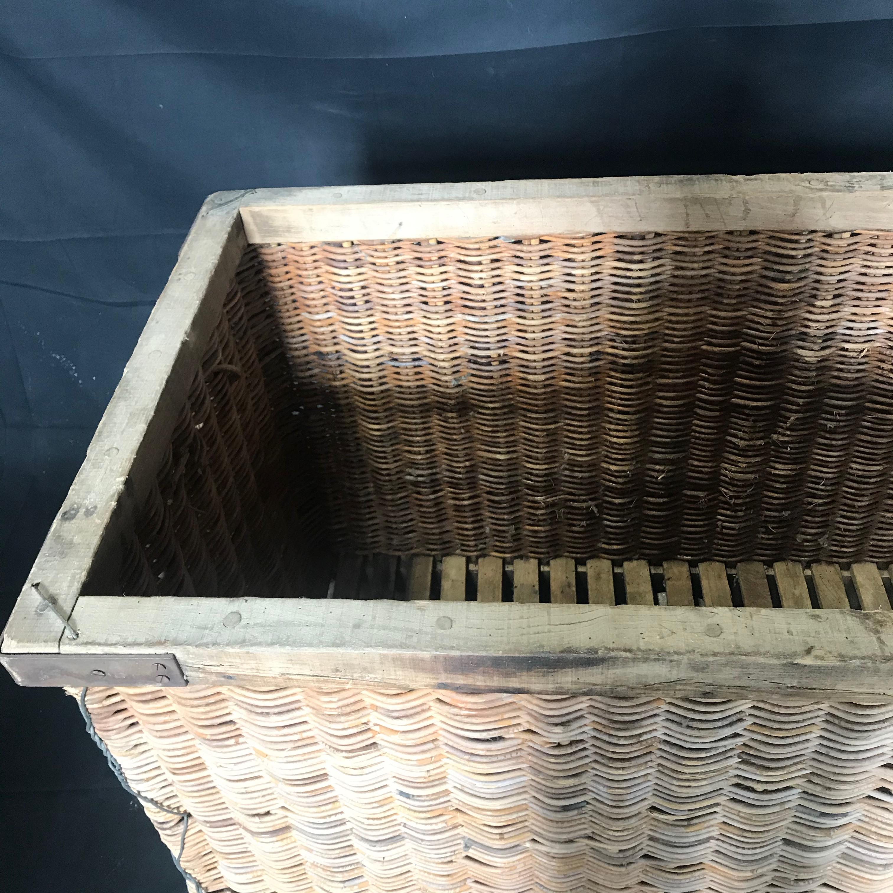 French Large Boulangerie Industrial Woven Cart Basket on Wheels 1