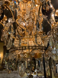 French Large Bronze and Crystal Chandelier by Bagues with Clear, Topaz and Smoke