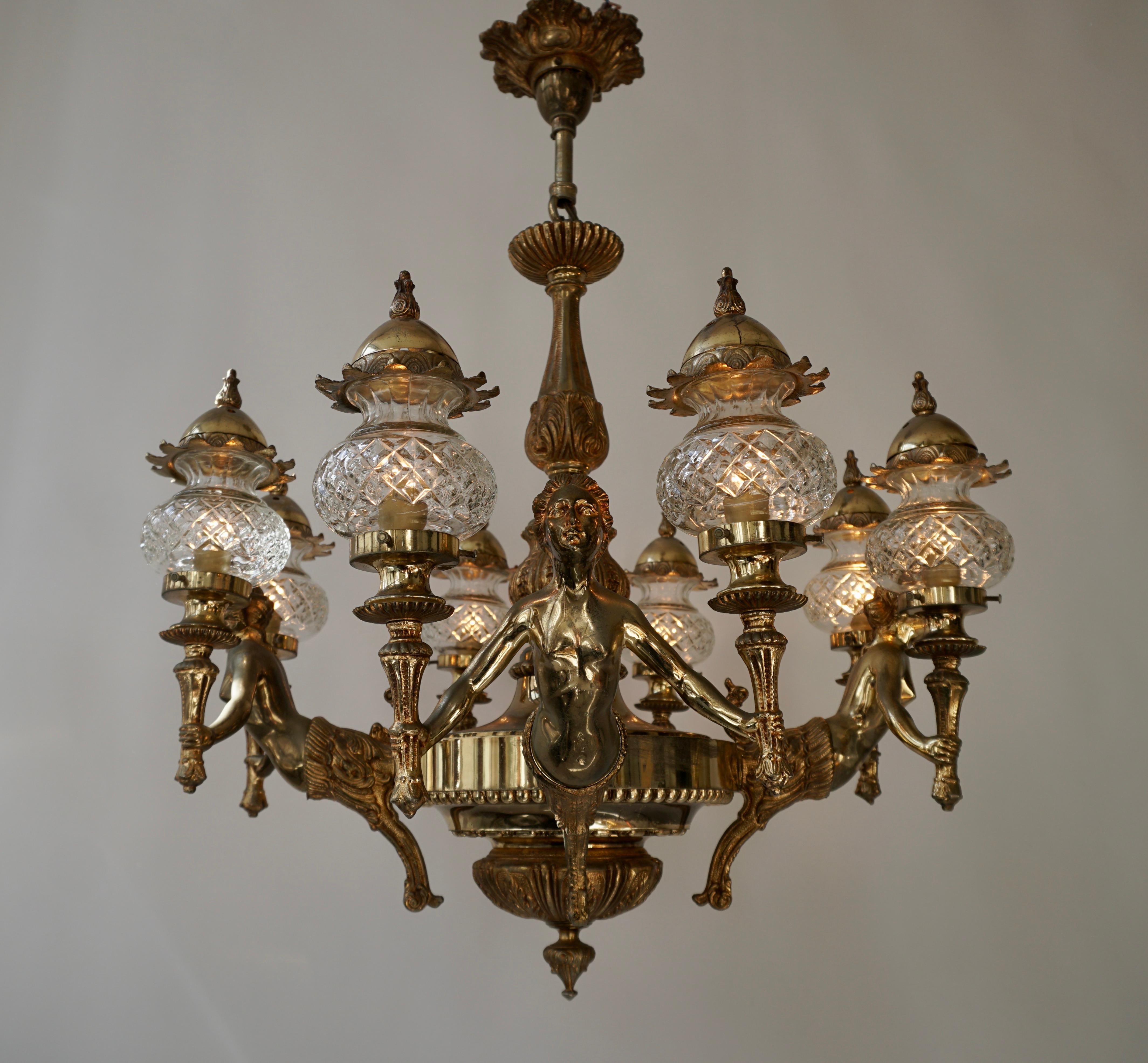 French Large Bronze Chandelier with Angels Holding Double Torches 3