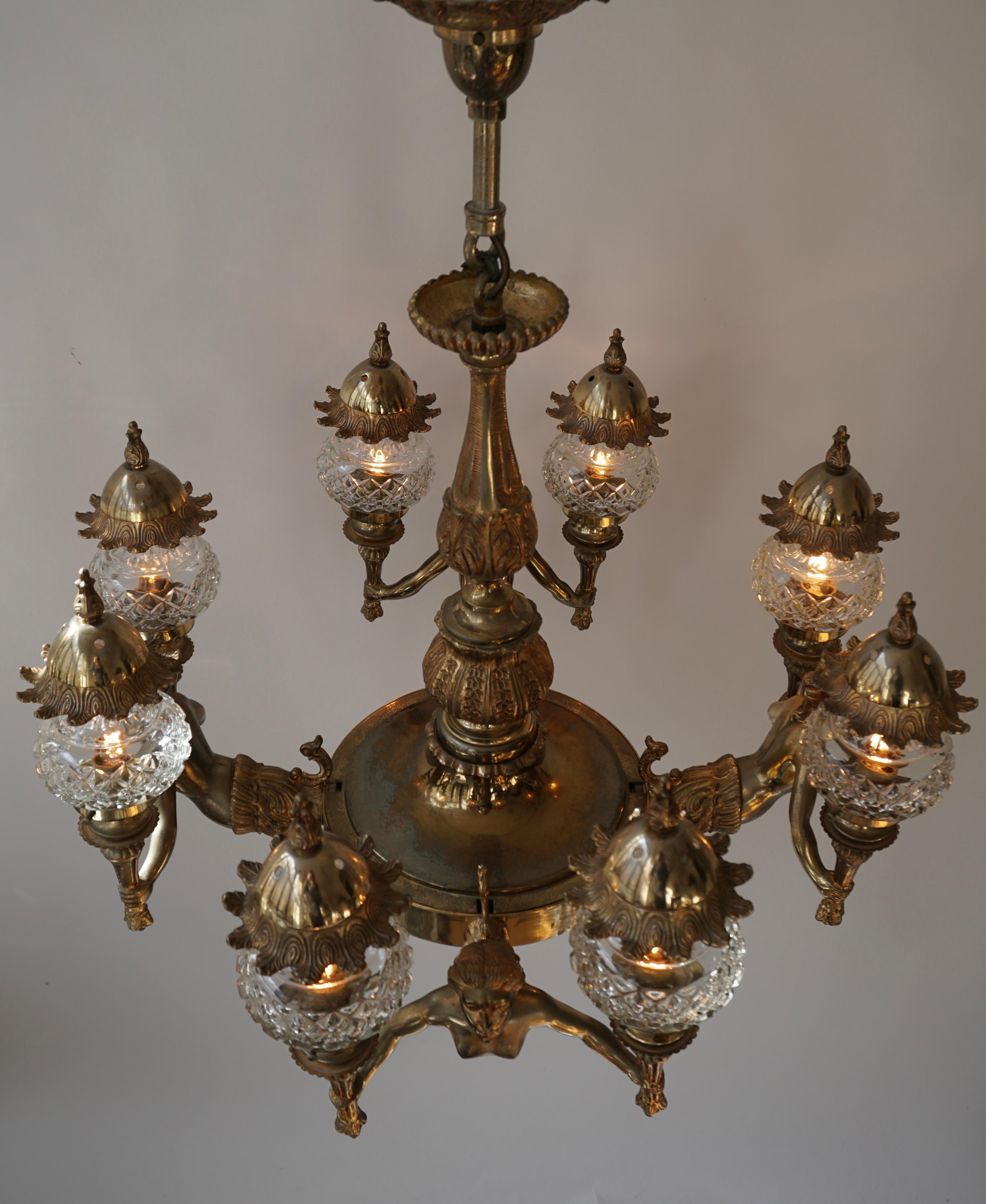 French Large Bronze Chandelier with Angels Holding Double Torches 5
