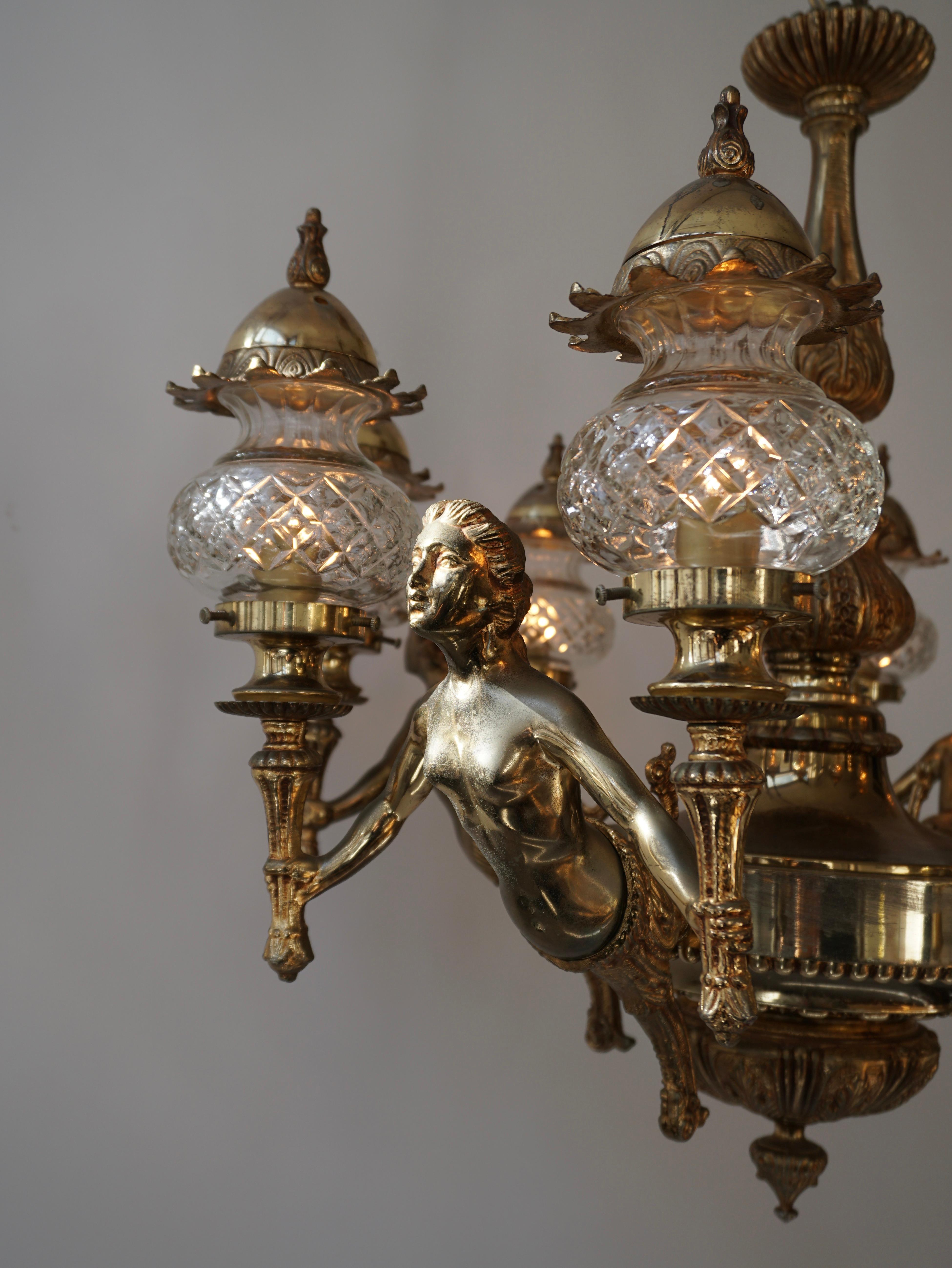 French Large Bronze Chandelier with Angels Holding Double Torches 6