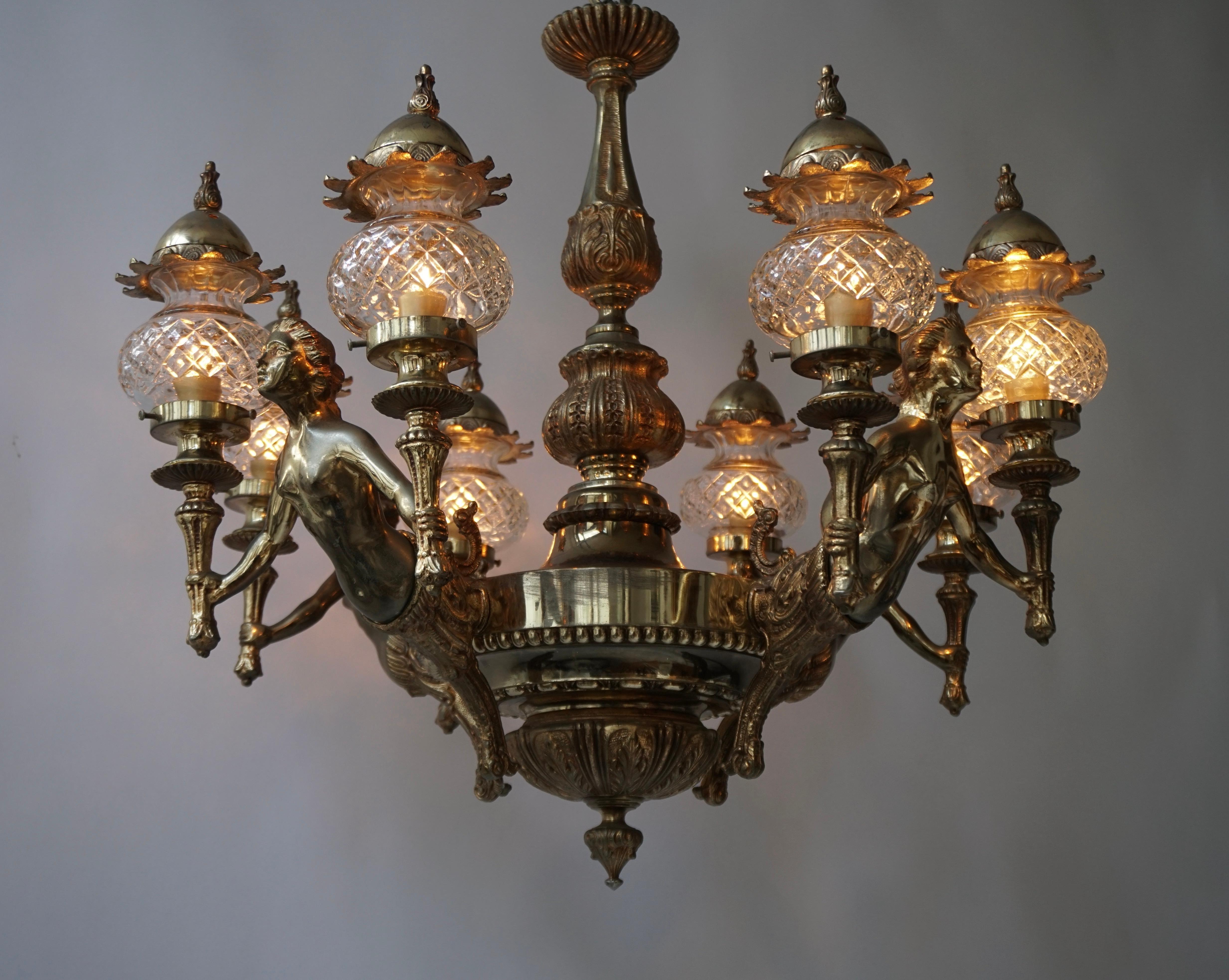 French Large Bronze Chandelier with Angels Holding Double Torches 10