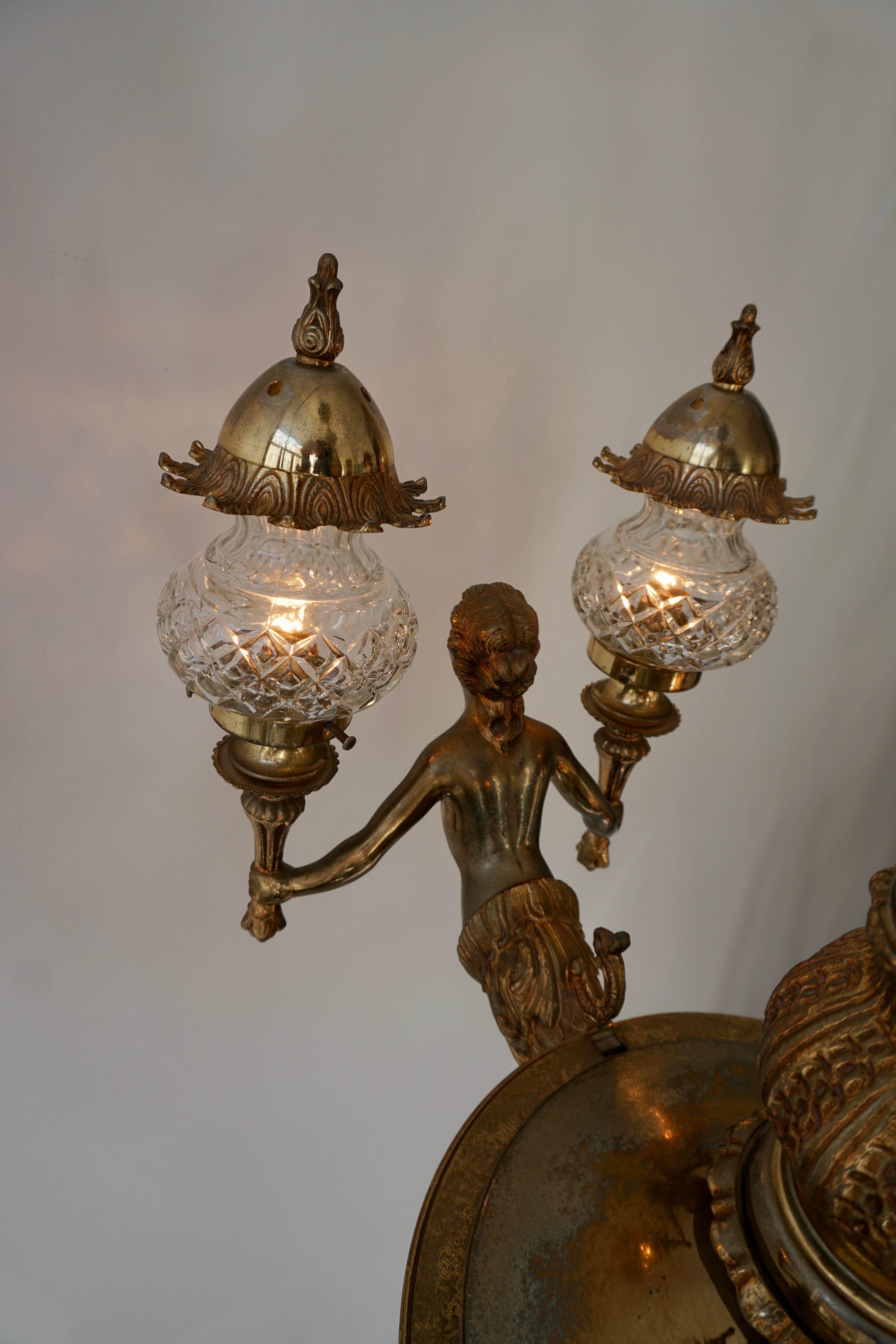 French Large Bronze Chandelier with Angels Holding Double Torches 12