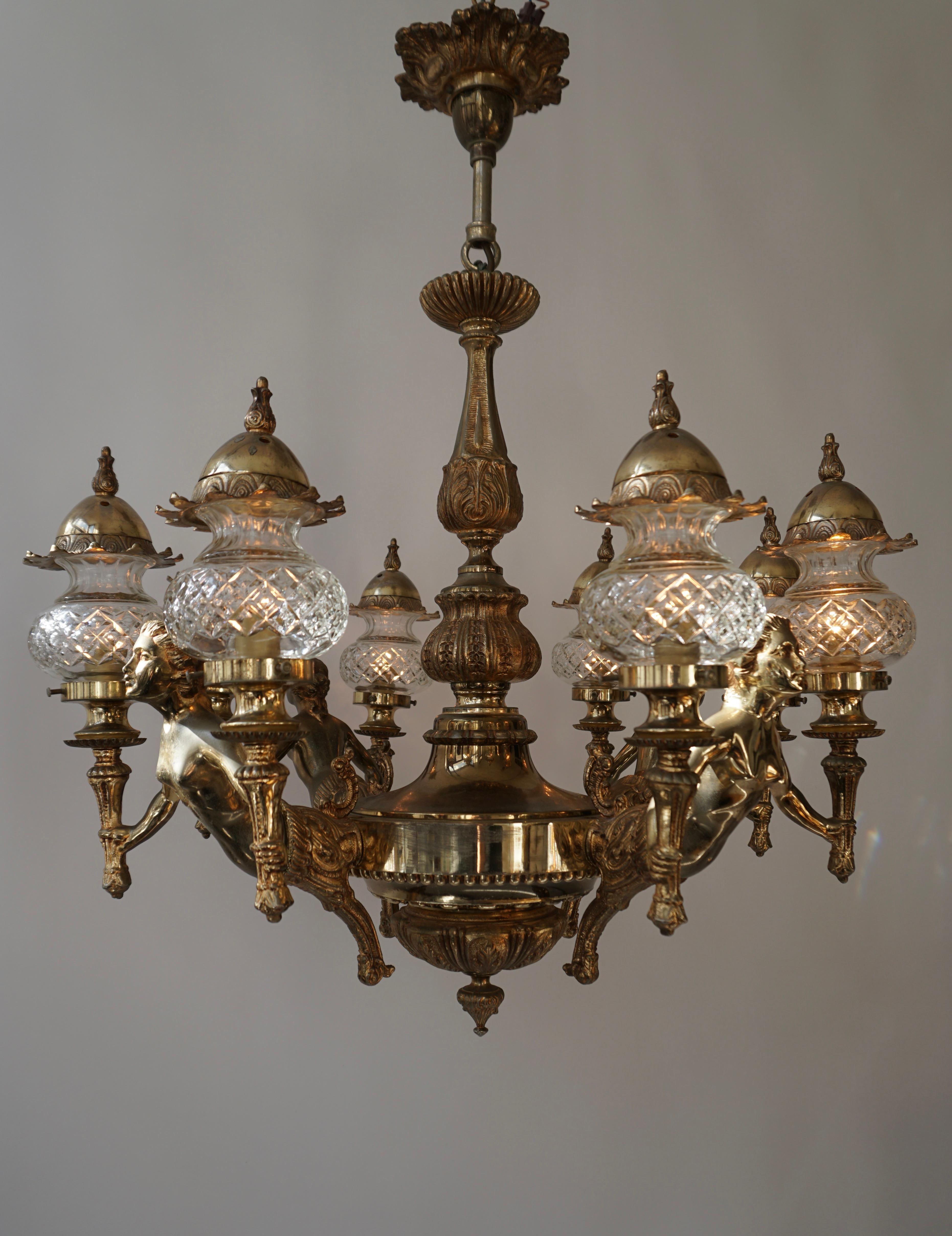 Italian French Large Bronze Chandelier with Angels Holding Double Torches