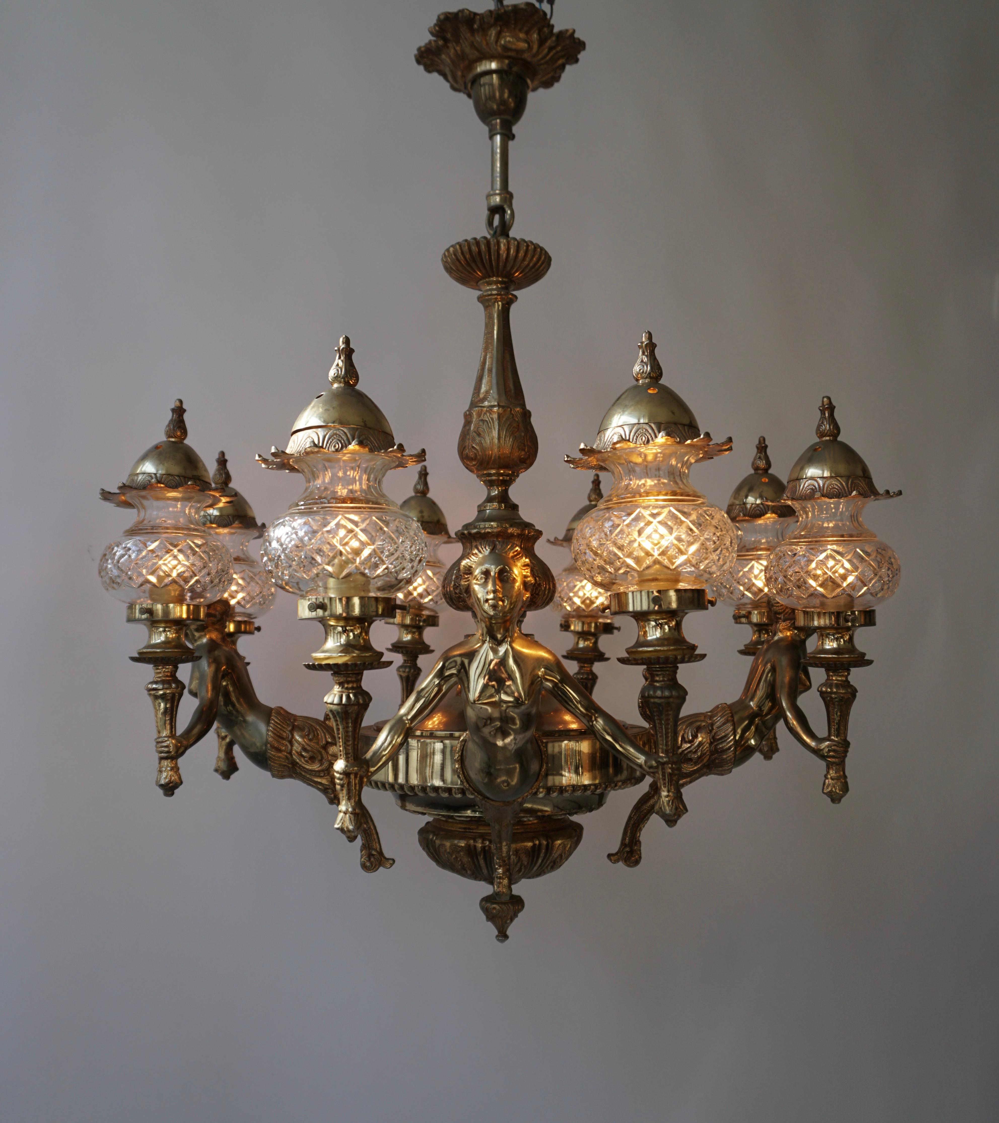 French Large Bronze Chandelier with Angels Holding Double Torches 2