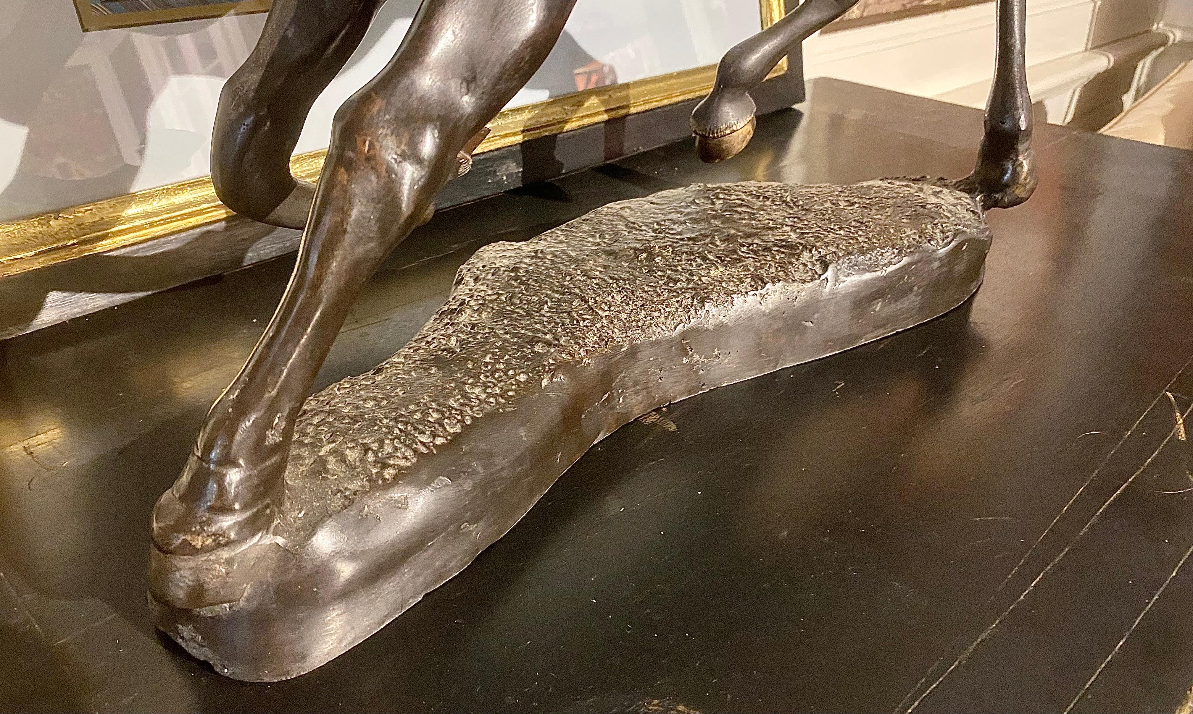 French Large Bronze Horse Sculpture on Bronze Base in vendita 7