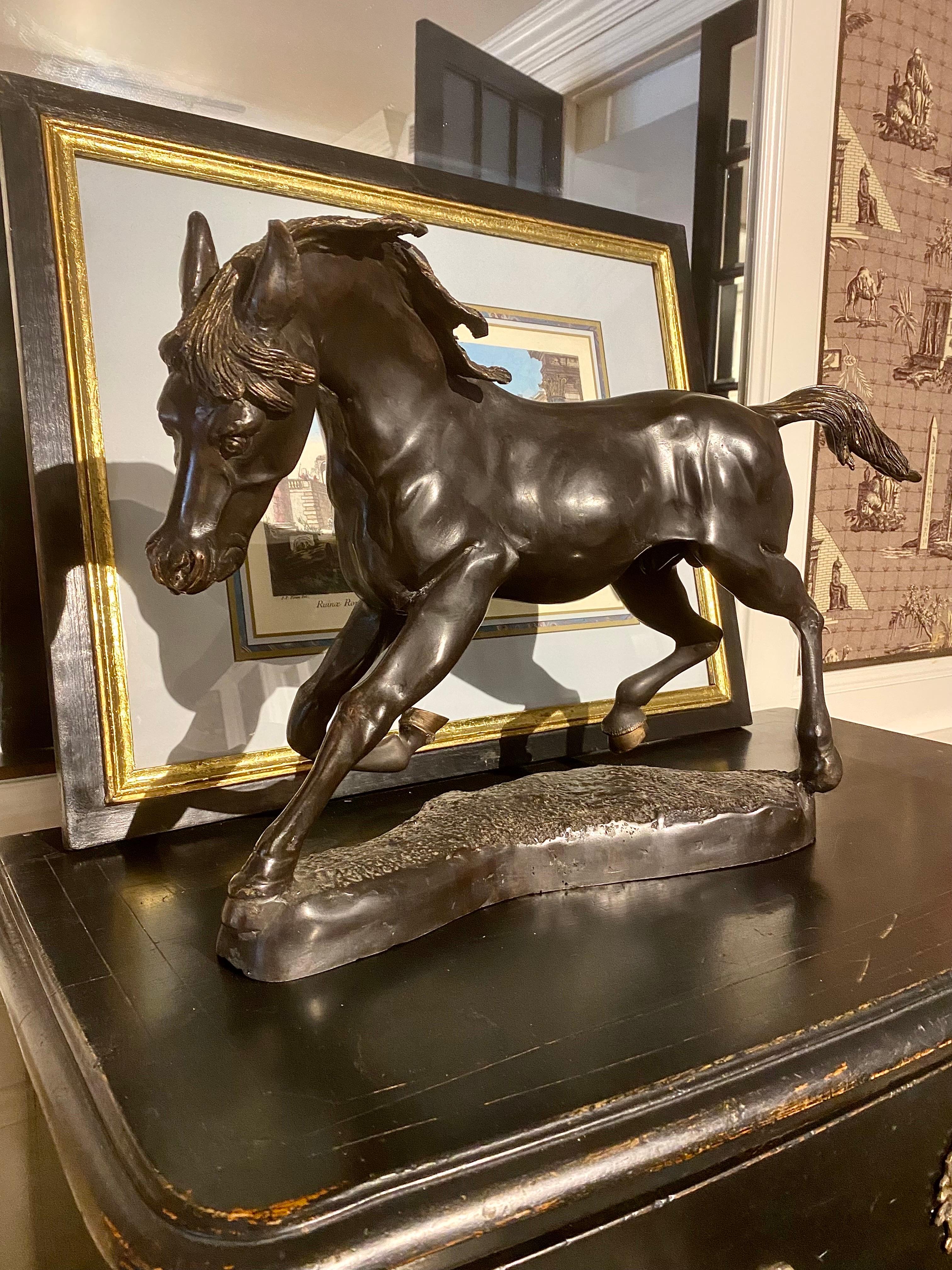 Stile provenzale French Large Bronze Horse Sculpture on Bronze Base in vendita