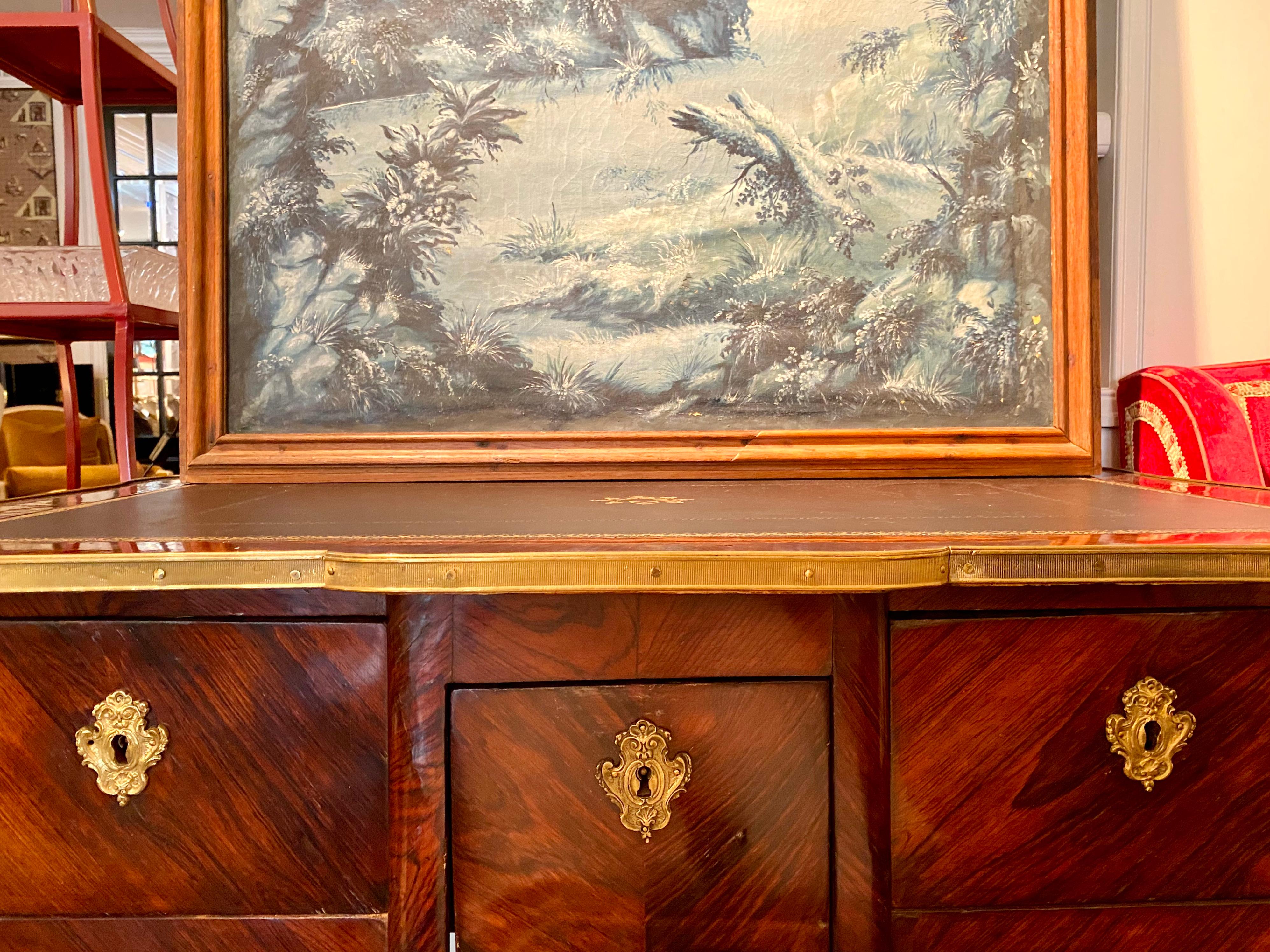 Painted French Large Camaïeu Bleu Grisaille Painting For Sale
