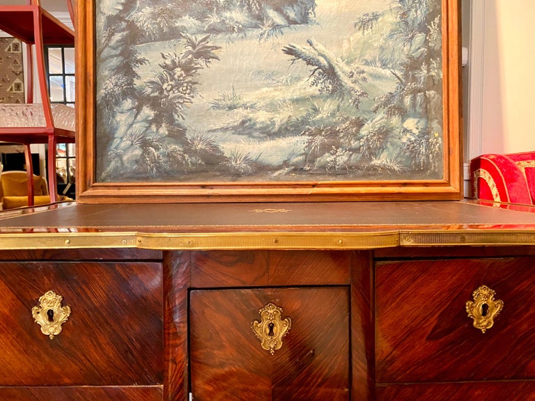 Wood French Large Camaïeu Bleu Grisaille Painting For Sale