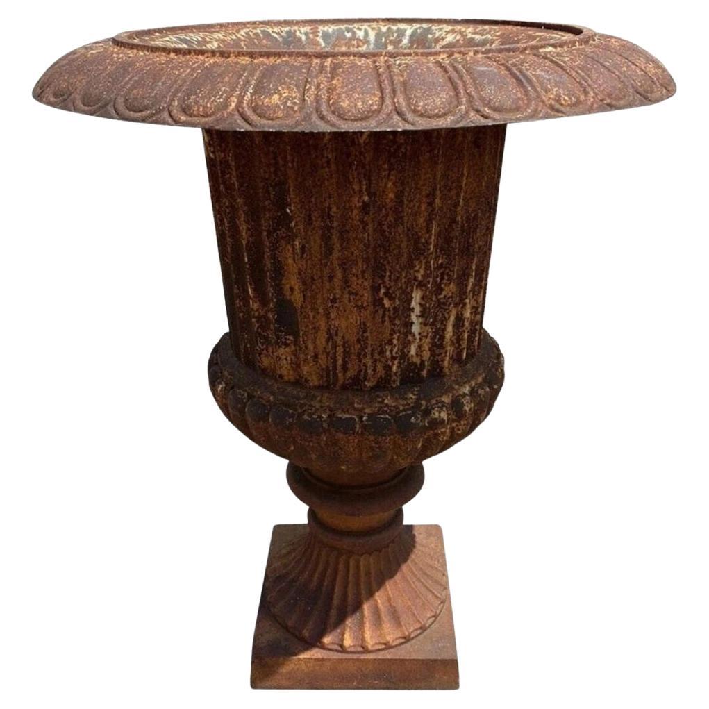 Fioriera da giardino in ghisa grande francese alta 40" stile urna campana scanalata
