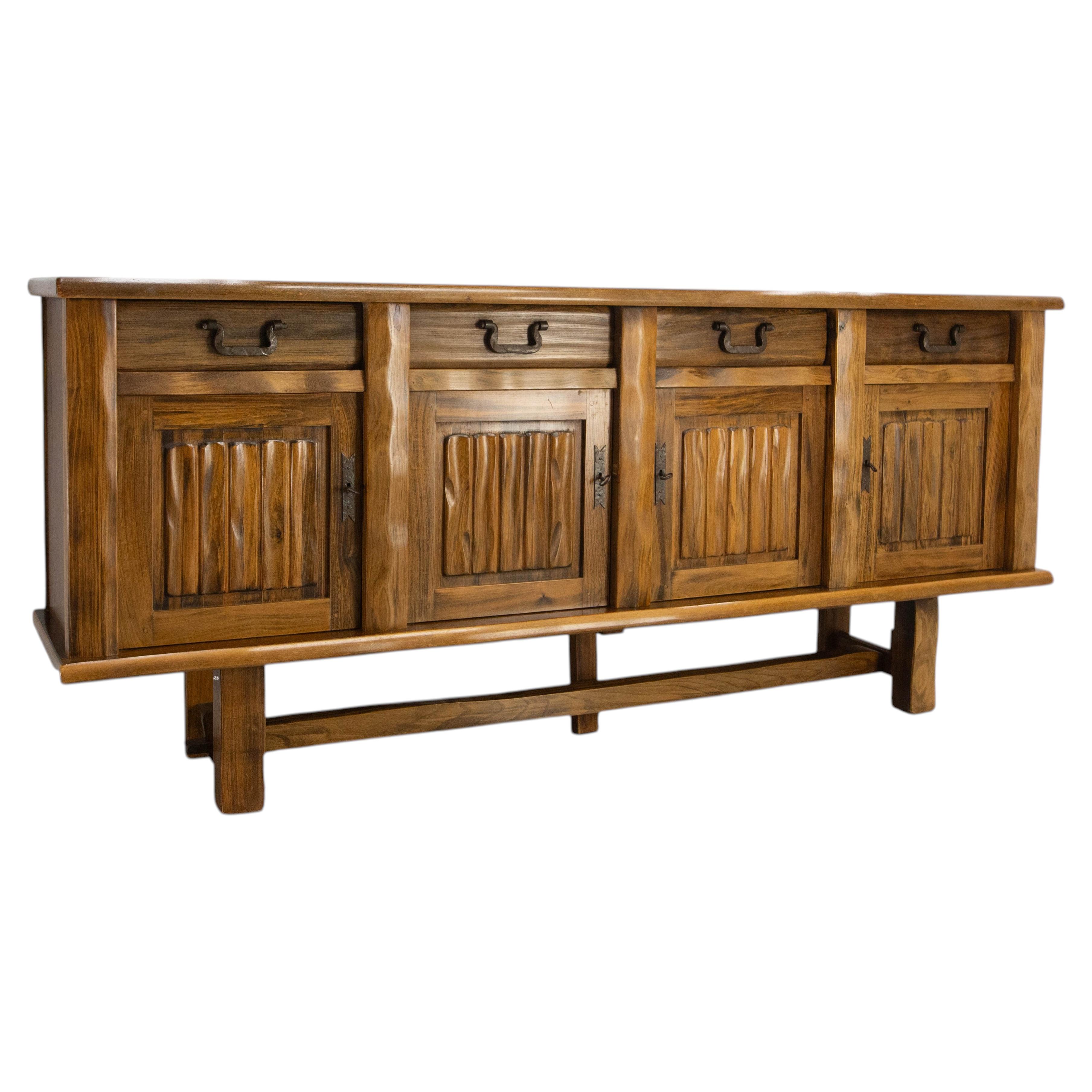 French Large Elm Buffet Four Doors Olavi Hanninen & Aranjou, circa 1970 For Sale