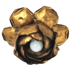 French Large Flower Bud Light Fixture in Gilt Iron