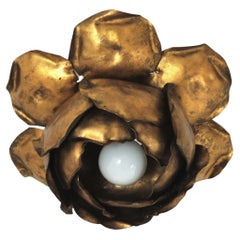 French Large Flower Bud Light Fixture in Gilt Iron