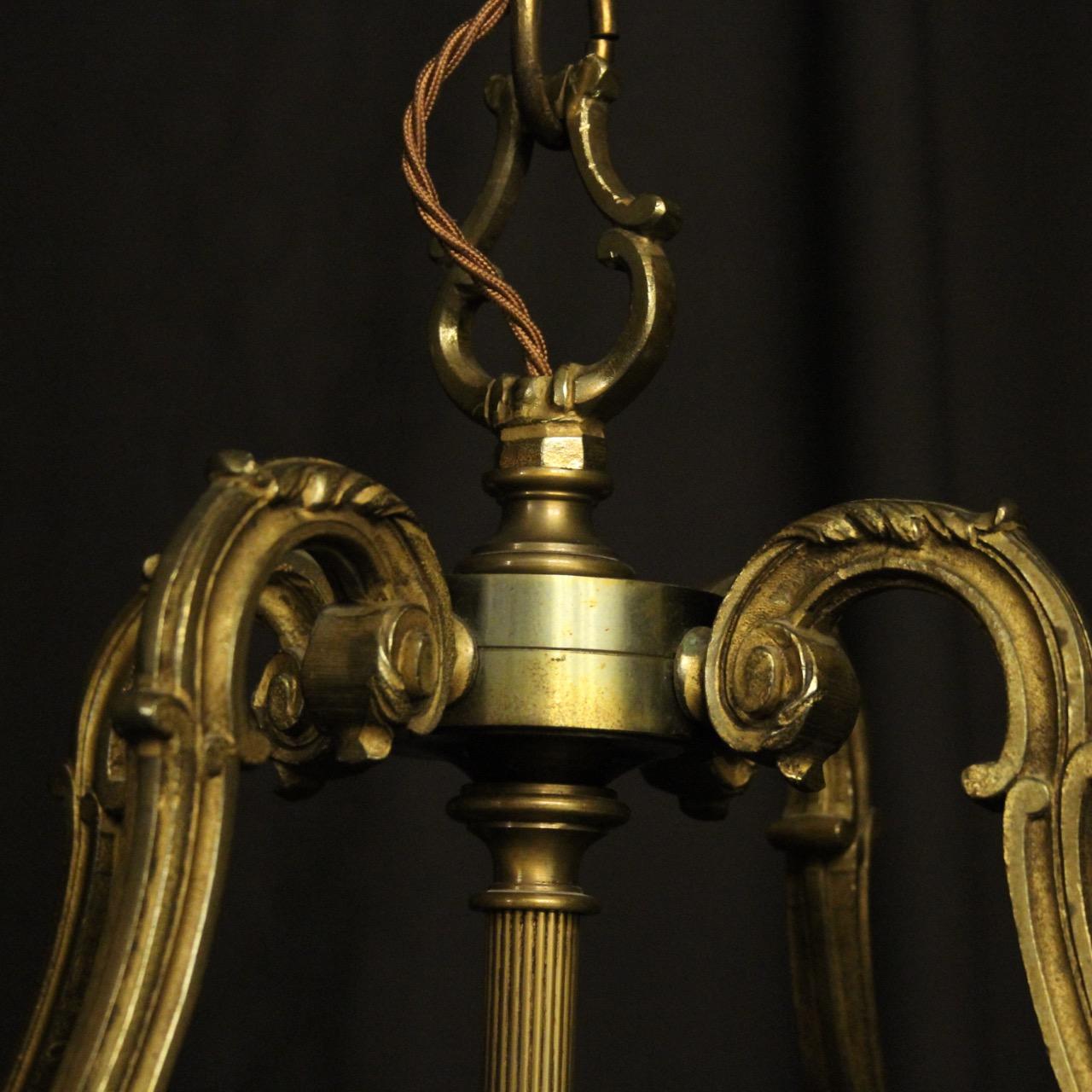 French Large Gilded Bronze 6-Light Convex Antique Lantern In Fair Condition In Chester, GB
