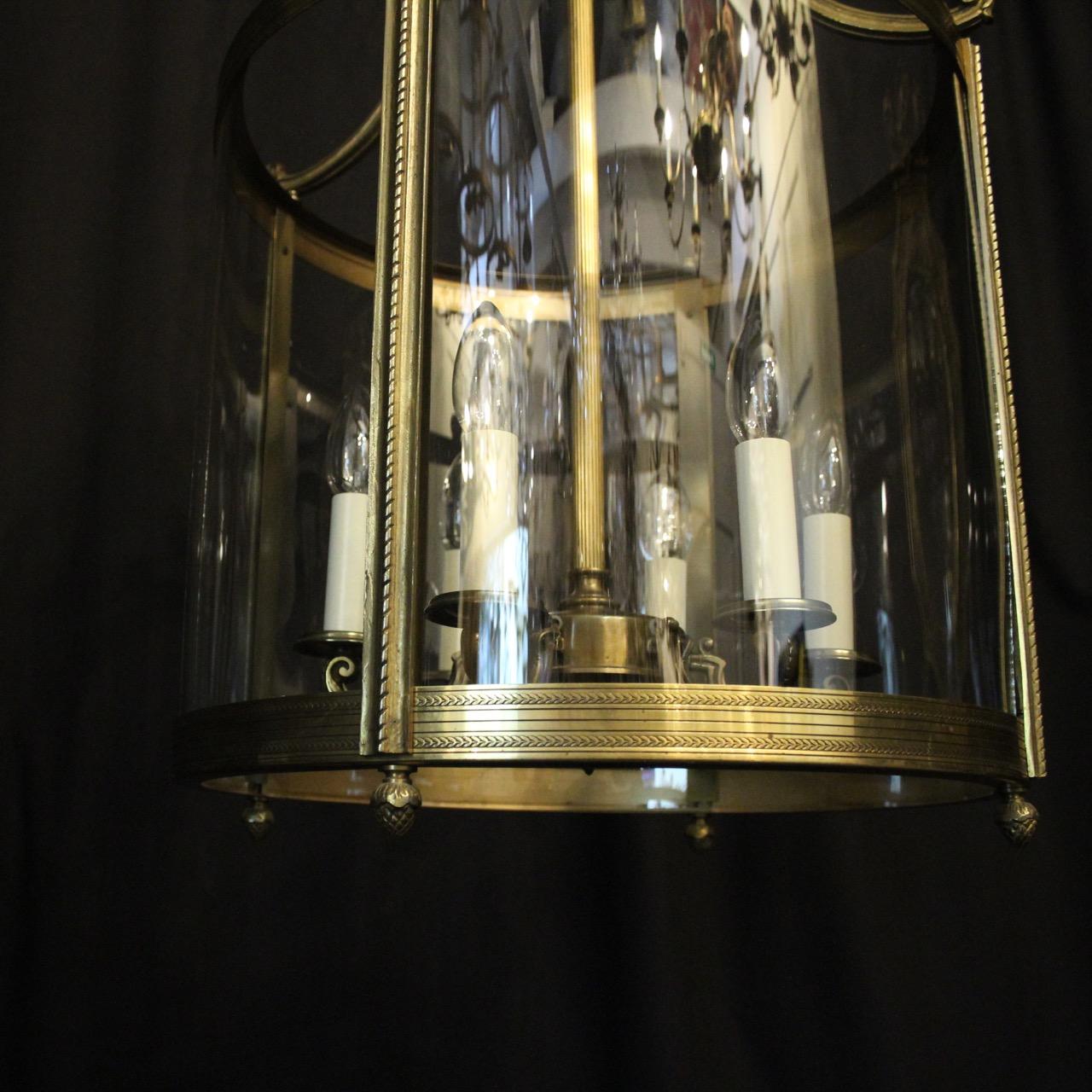 French Large Gilded Bronze 6-Light Convex Antique Lantern 4