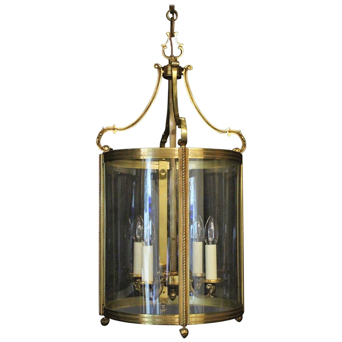 French Large Gilded Bronze Convex Antique Hall Lantern