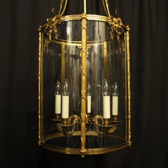 French Large Gilded Bronze Five-Light Antique Hall Lantern