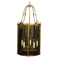 French Large Gilded Bronze Five-Light Antique Hall Lantern