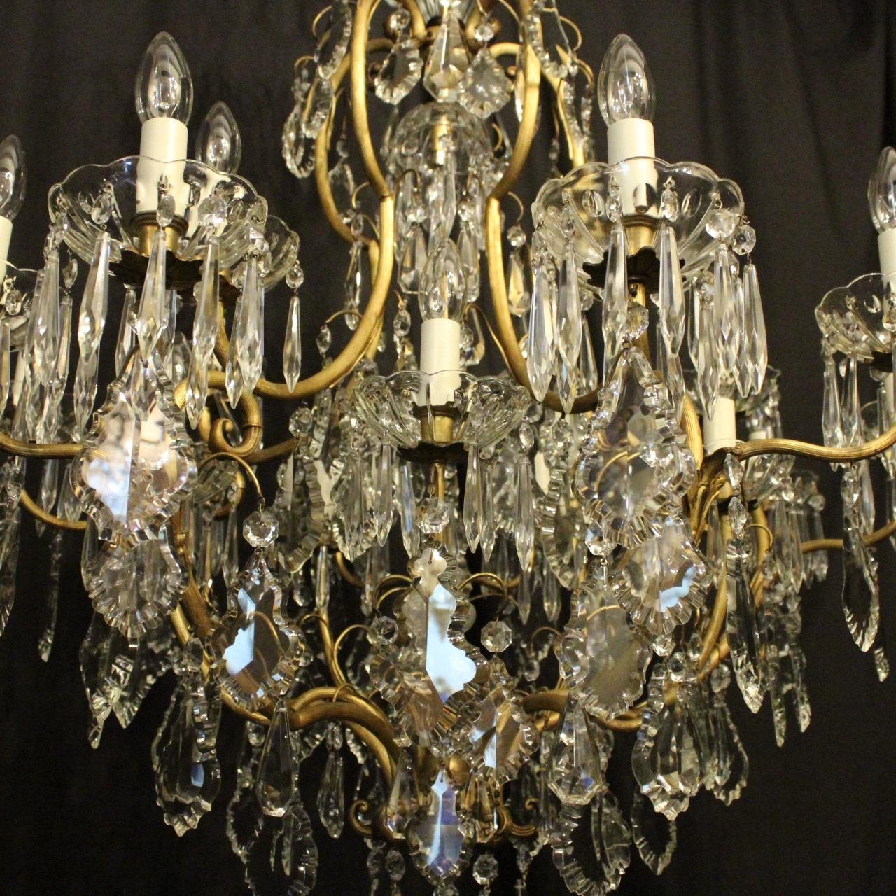 20th Century French Large Gilded and Crystal 21 Light Birdcage Antique Chandelier For Sale