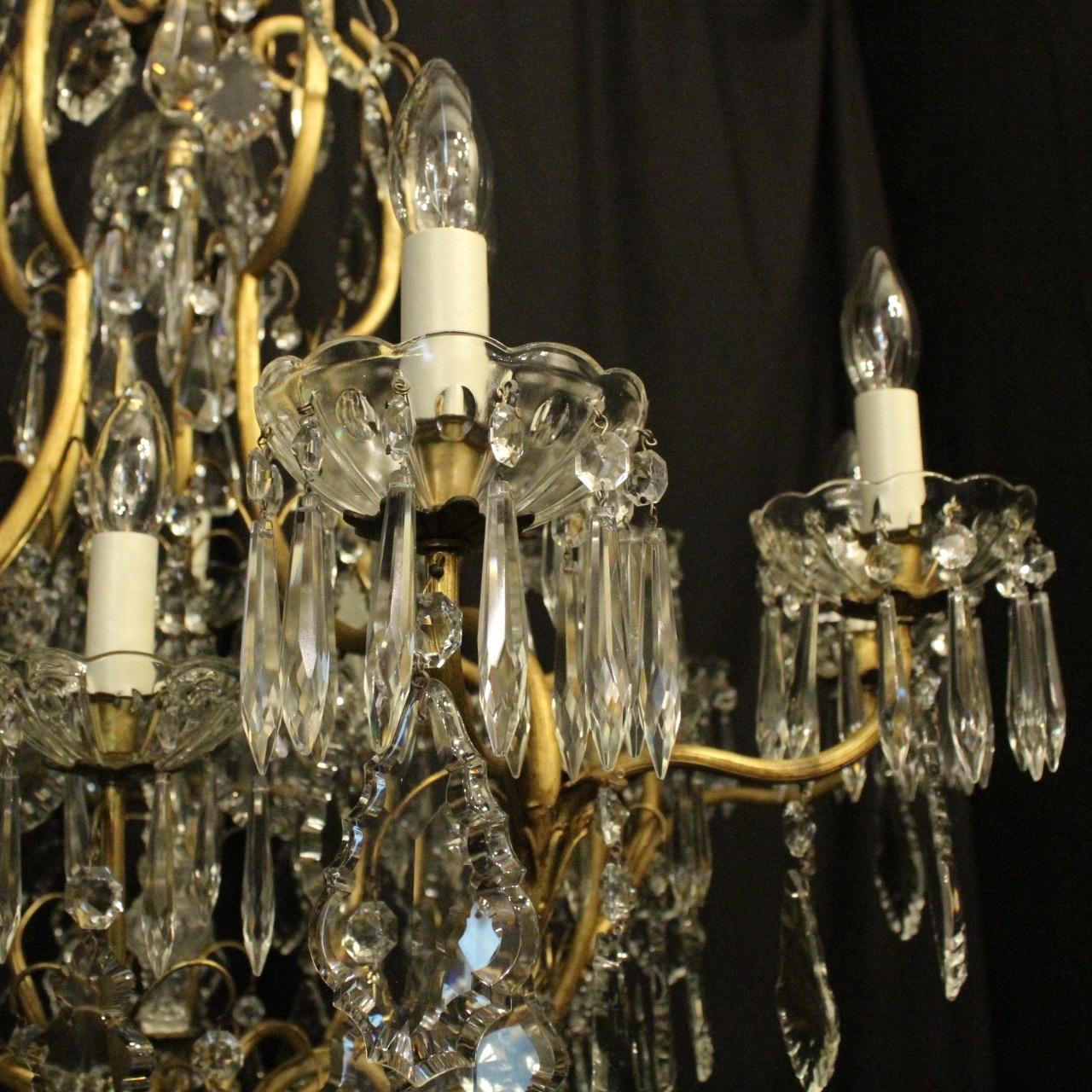 Brass French Large Gilded and Crystal 21 Light Birdcage Antique Chandelier For Sale