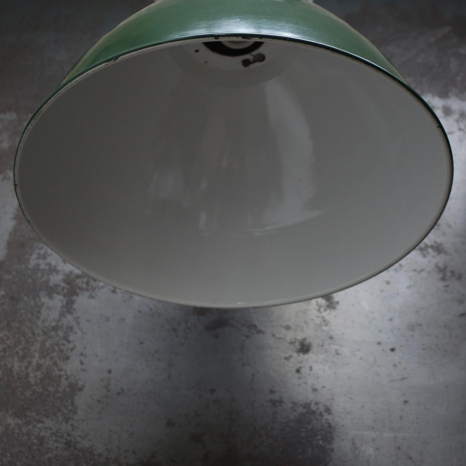 French Large Green Enamel Vintage Industrial Pendant Lights For Sale 1