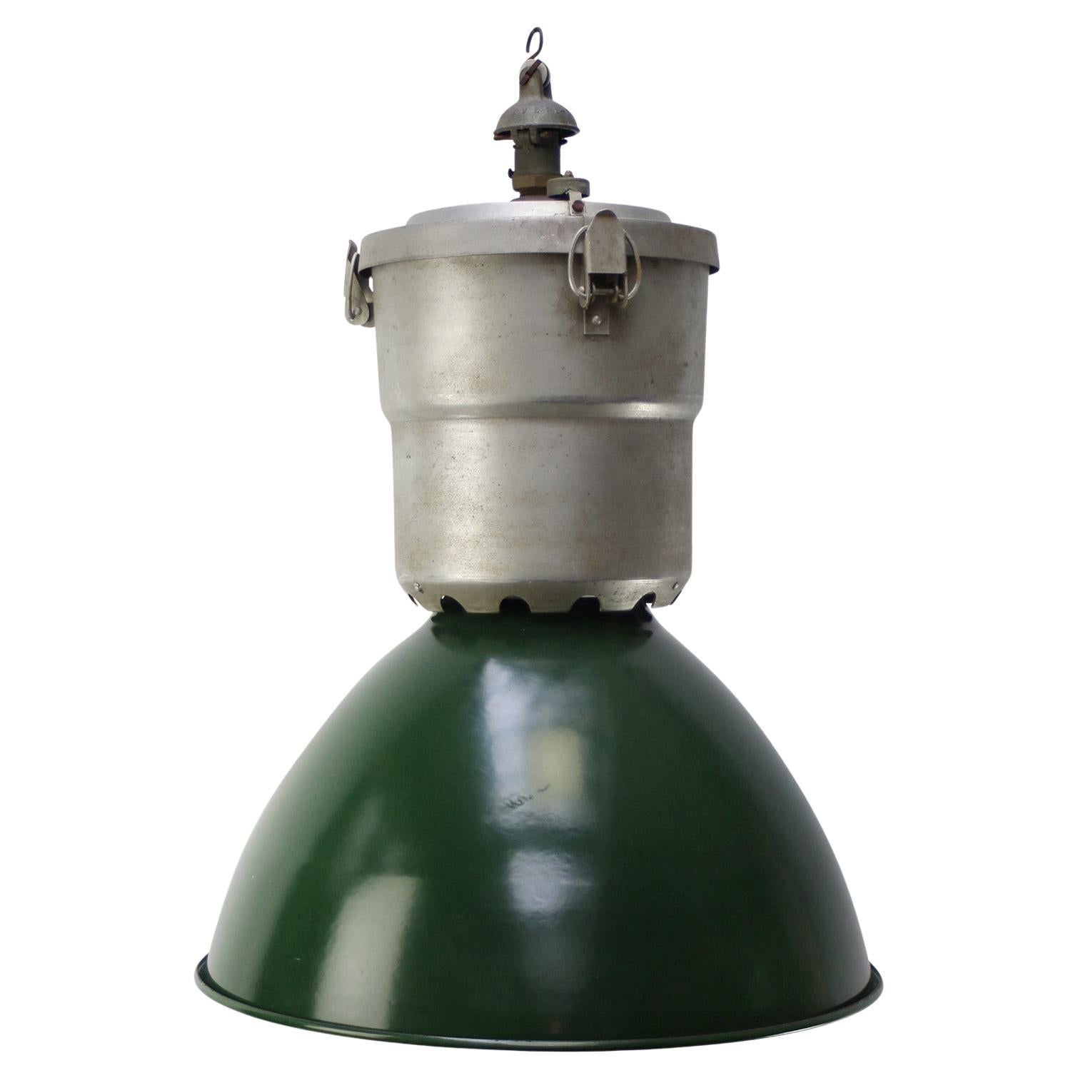 French Large Green Enamel Vintage Industrial Pendant Lights
