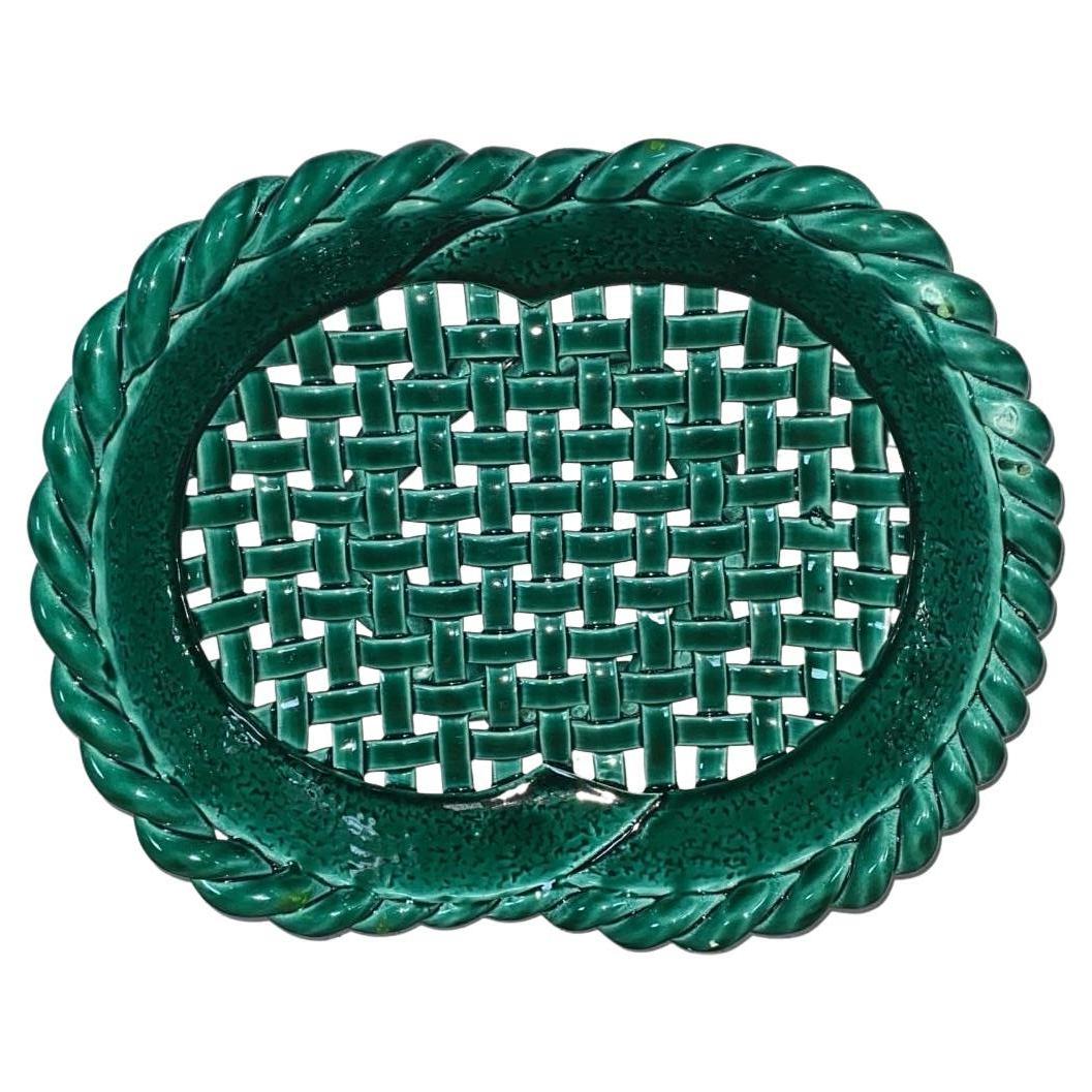 Grand bol ou panier en majolique verte de Vallauris circa 1950