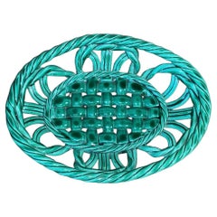 French Large Green Majolica Bowl or Basket Vallauris circa 1950