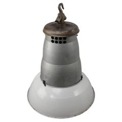 Luminaire industriel vintage à pendentifs en émail gris clair