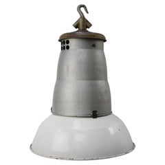 Luminaire industriel vintage à pendentifs en émail gris clair