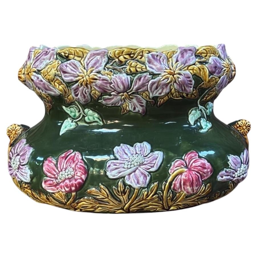 French Large Majolica Flowers Jardinière circa 1880