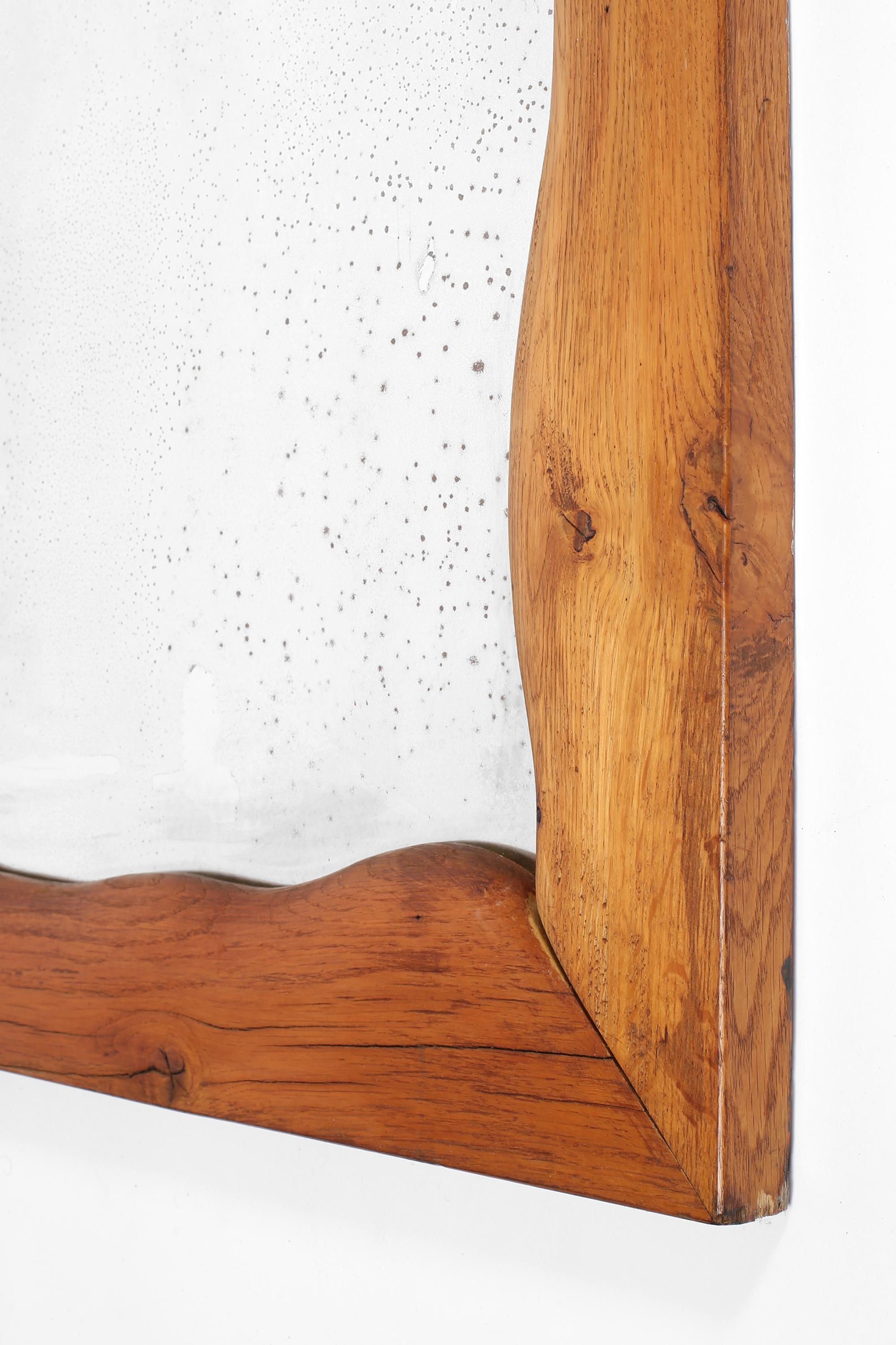 Grande specchio da terra francese della metà del secolo scorso con cornice a forma libera in Oak in vendita 5