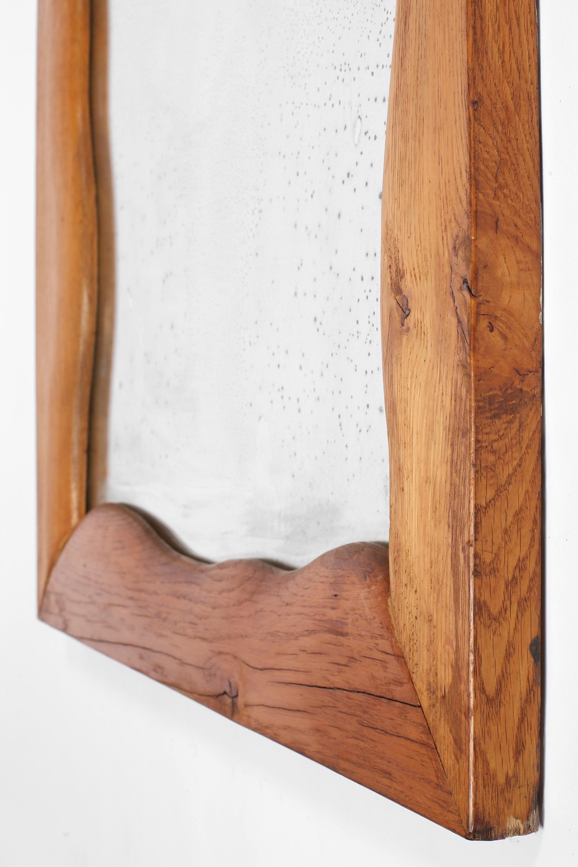 Grande specchio da terra francese della metà del secolo scorso con cornice a forma libera in Oak in vendita 9